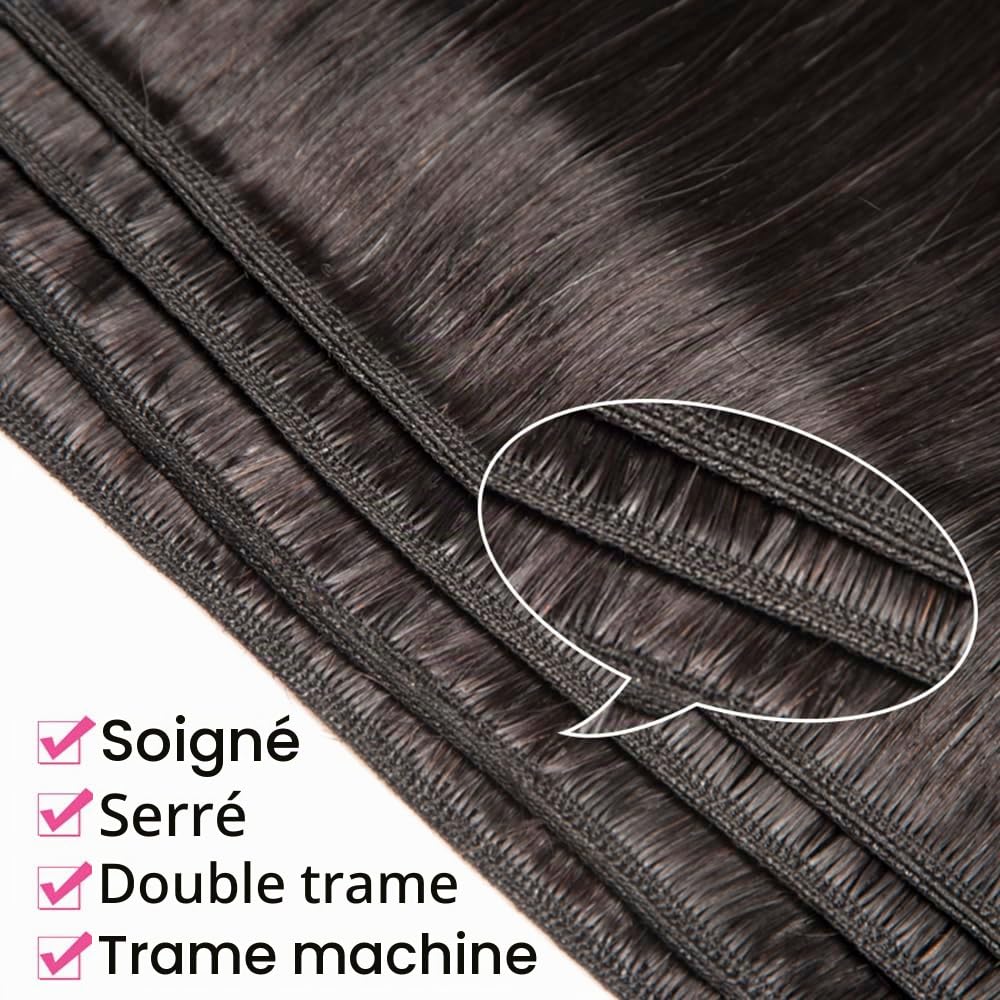 Tissage Cheveux Humain Tissage bresilien lisse human hair Tissage Naturel Cheveux Humain straight Hair Bundles for women Couleur Noire Naturelle 1 paquet 100g 16 Pouce