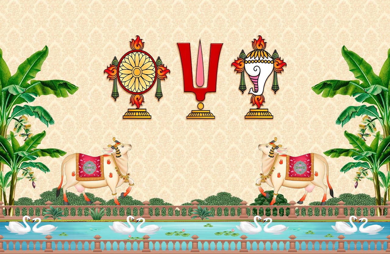 Govinda Namam Backdrop Cloth for Pooja Decoration 8X8 | Tilak Shankam and Chakram Traditional Venkateswara Swami Namalu Background Curtain Cloth Thirunaamam Pooja, Satyanarayana Puja-picture-28