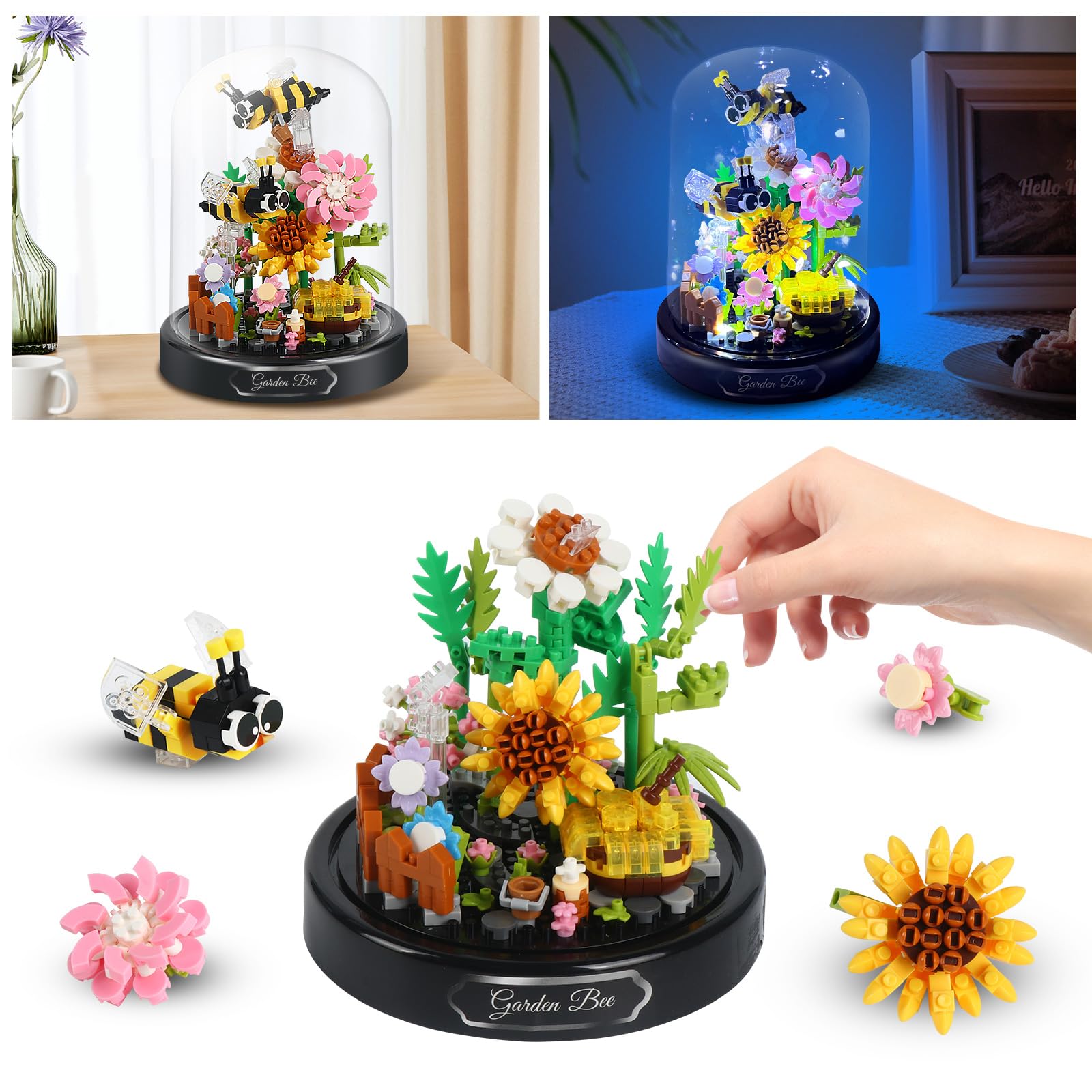 Amazon.com: ZQJKLE Flower Bee Bouquet Building Blocks with LED