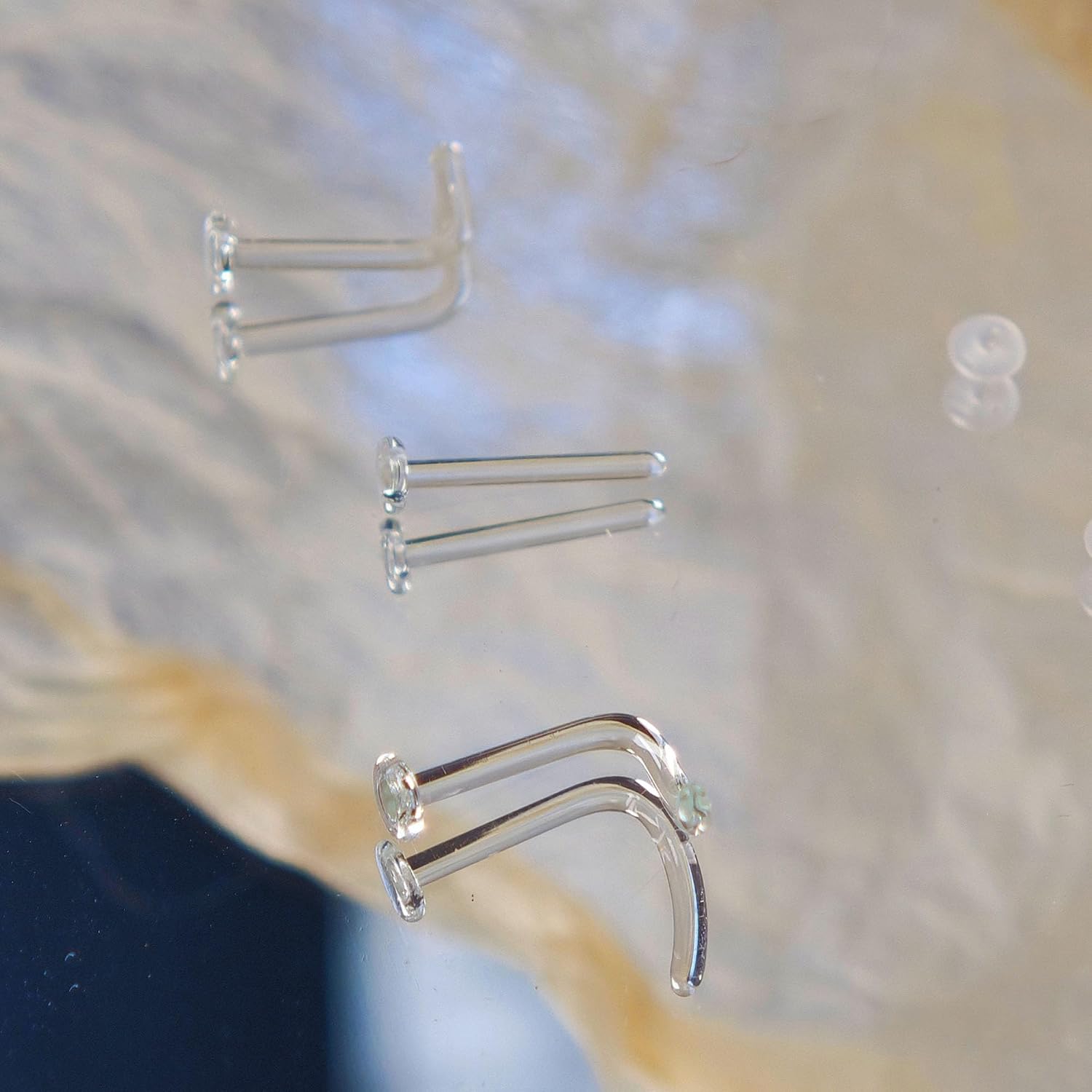 Glass Nose Piercing Retainer Clear Nose Ring Studs L Screw Bone 18G/20G