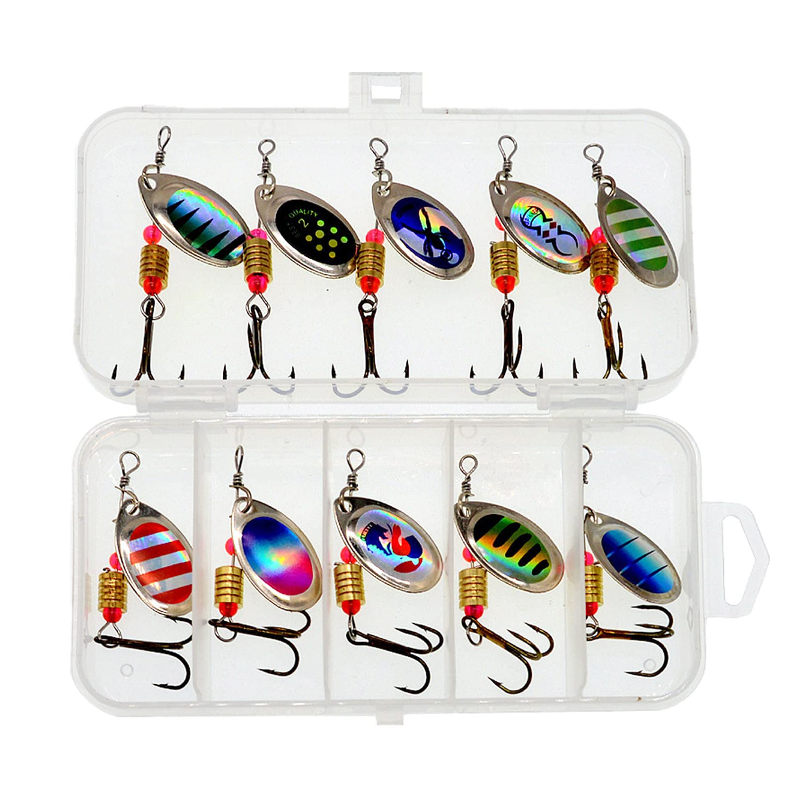 Spinner Lures- 10 Pack Metal Spinner Bait Set Rotating Sequins Fishing Lure Spoon Lures for Pike Trout Bass Salmon Perch