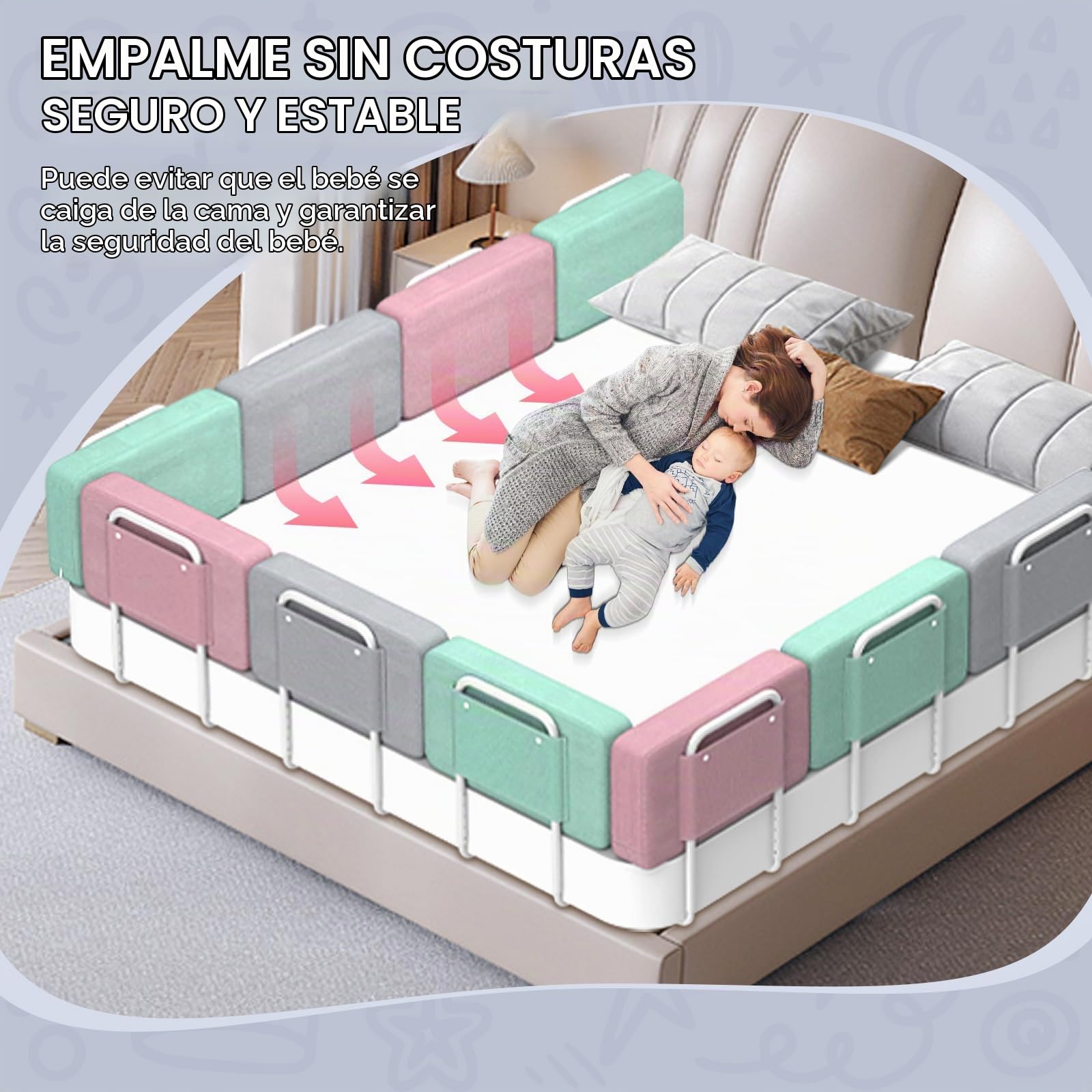 Barrera de Seguridad para niños – Barrera de Cama para niños con protección de Bordes, Seguridad para Cama Infantil, Altura Ajustable 40-60 cm, Desmontable, portátil, Gris, 50cm