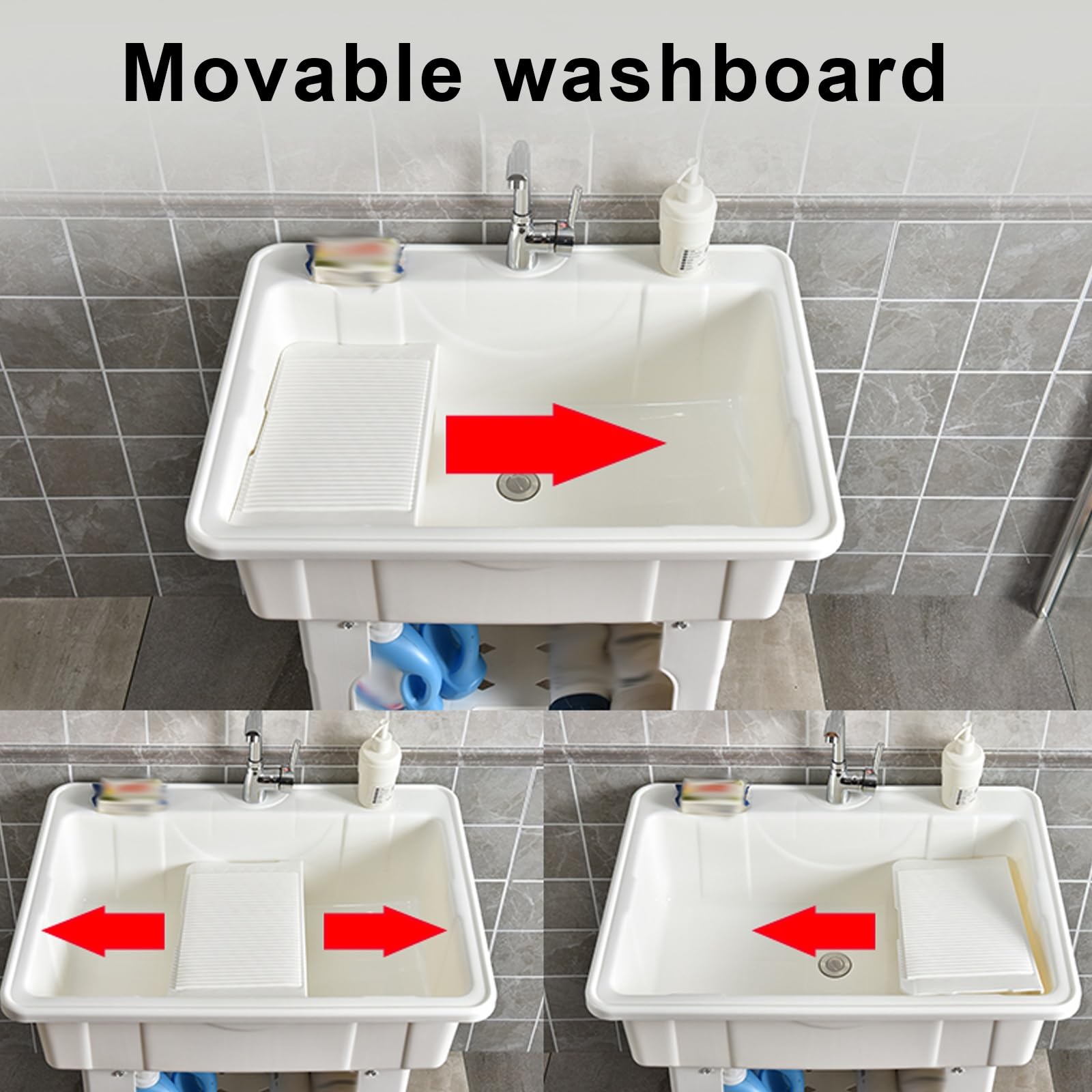 Lavatoio Lavanderia, Lavatoio da Esterno in Resina con Asse per Lavare, Lavandino in Plastica con Rubinetto per Acqua Calda e Fredda, Tubi Flessibili e Kit di Scarico(Gray,65x56x80cm/25.5x22x31.5")