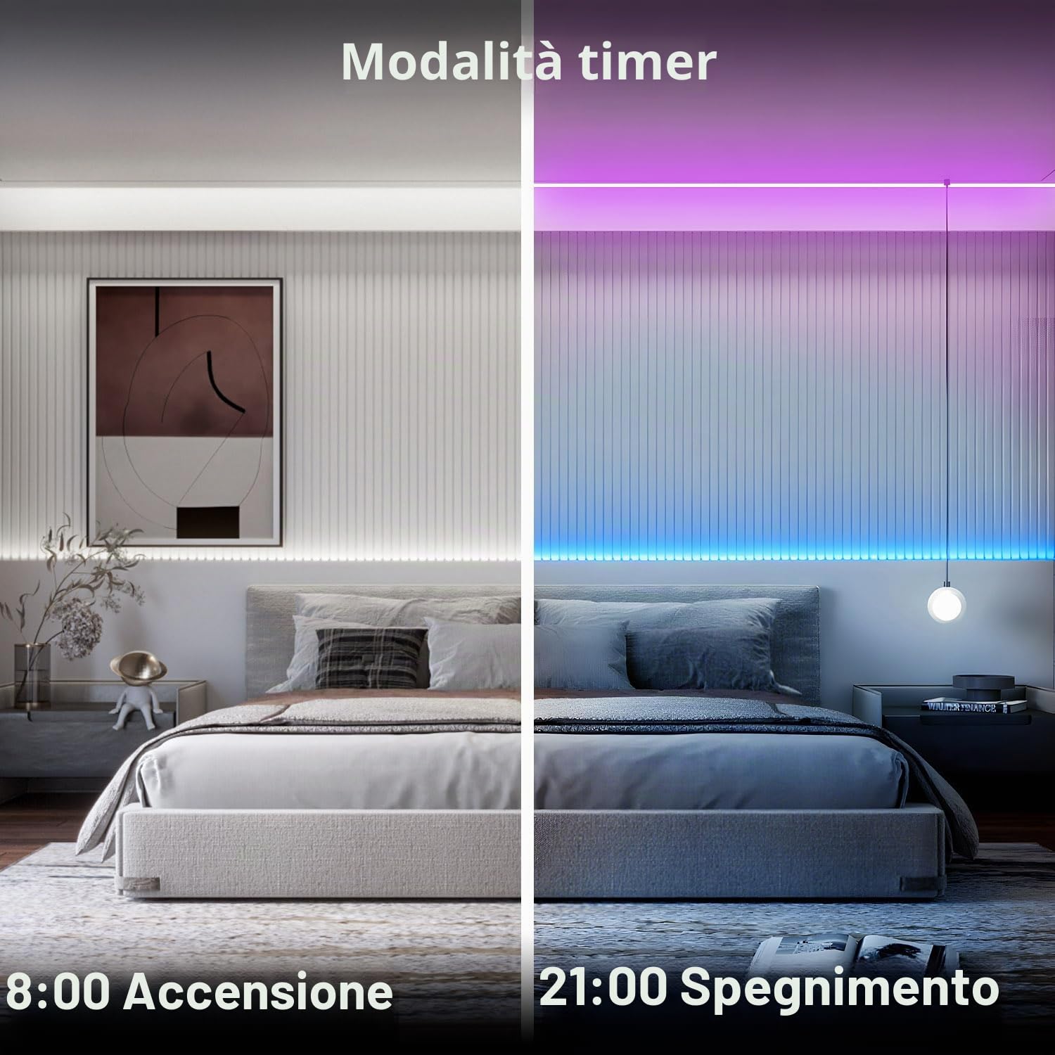 Striscia LED COB 24V 10M RGBW dimmerabile con telecomando e alimentatore Striscia LED COB RGB+bianco caldo 3000K, alta densità 784LED/M, controllabile tramite app, compatibile con Alexa Google Home