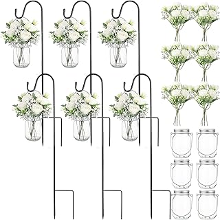 6 Sets Wedding Aisle Decorations with 16 oz Hanging Mason Jar Peonies Ba...