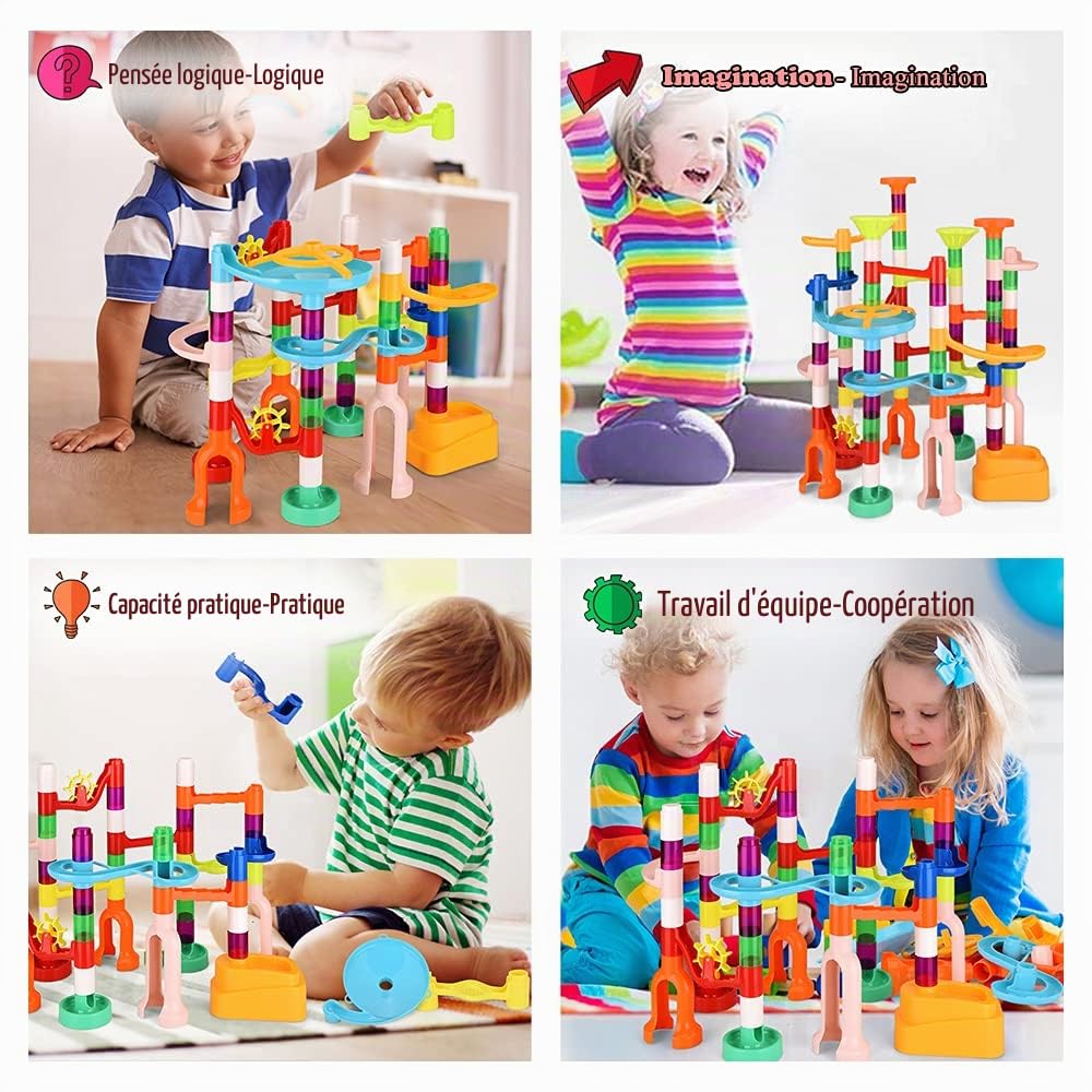 MaxTronic Jeu de Construction - 135Pcs Circuit de Billes Solide & Stable pour Enfant, Ludique Apprentissage Facile à Installer Jouets éducatifs Montessori Anniversaire Cadeaux Fille Garçon 3 Ans +