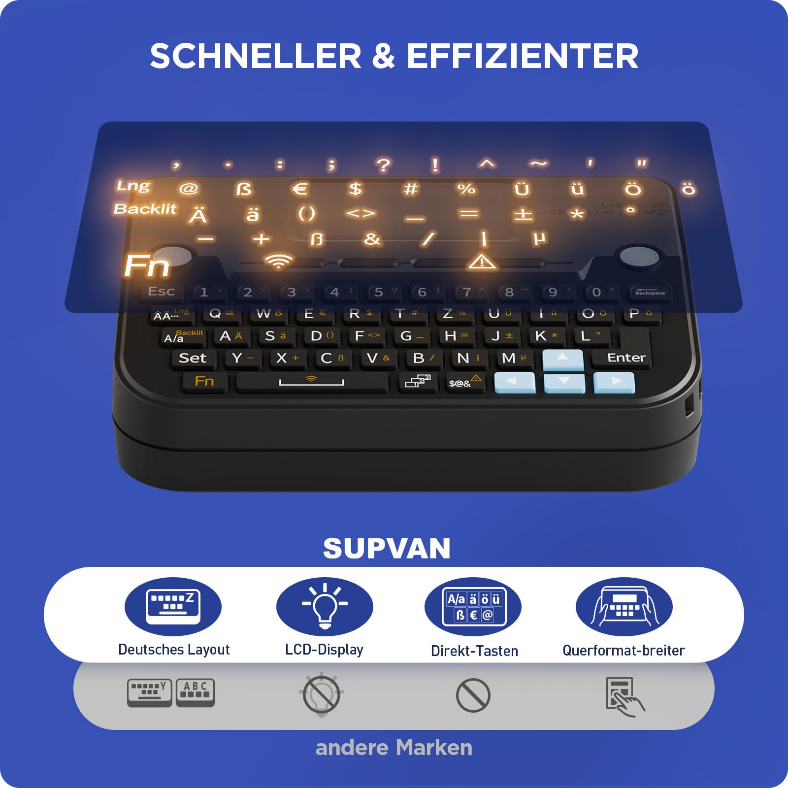 SUPVAN E12 Etikettendrucker mit QWERTZ-Tastatur&Bluetooth，Gelb Etikett