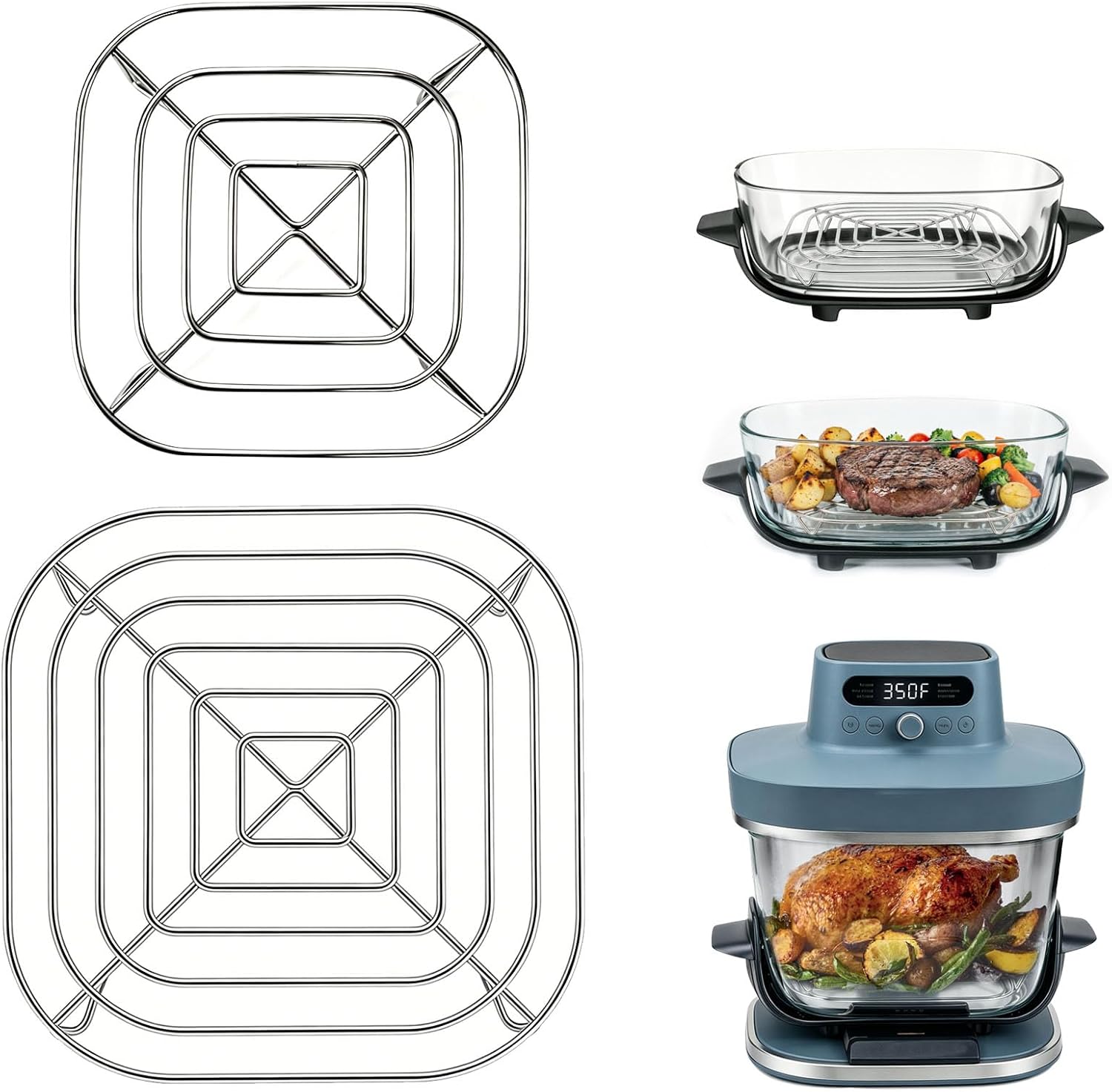GXF Air Fryer Crisper Rack, 2 Pieses Set Food Grade Stainless Steel Air Fryer Wire Rack Accessories Replacement Parts Crisper Plate for Ninja Crispi 4 IN 1 FN101 Ninja Crispi 6 IN 1 Pro AS101,Silver