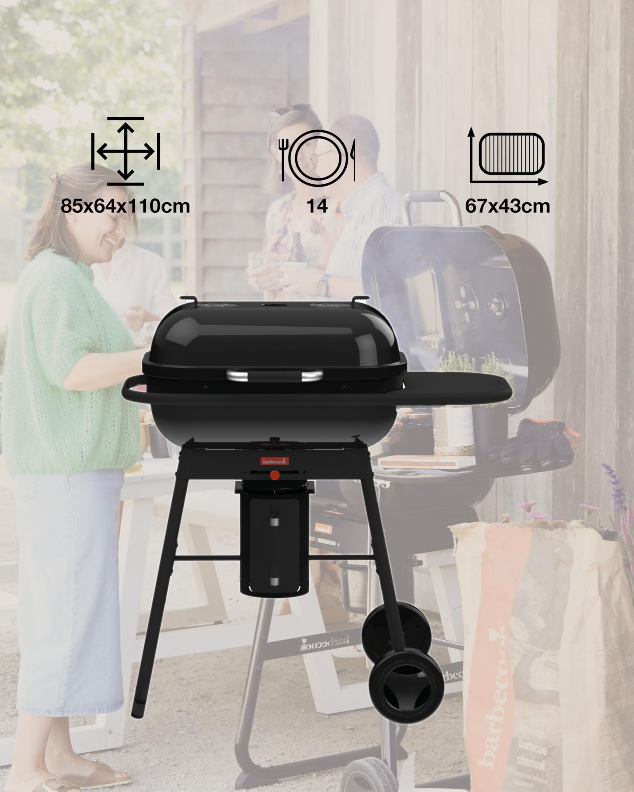 Barbecook Magnus Comfort grill na węgiel drzewny, grill grillowy, ze stołem, 85 x 64 x 110 cm