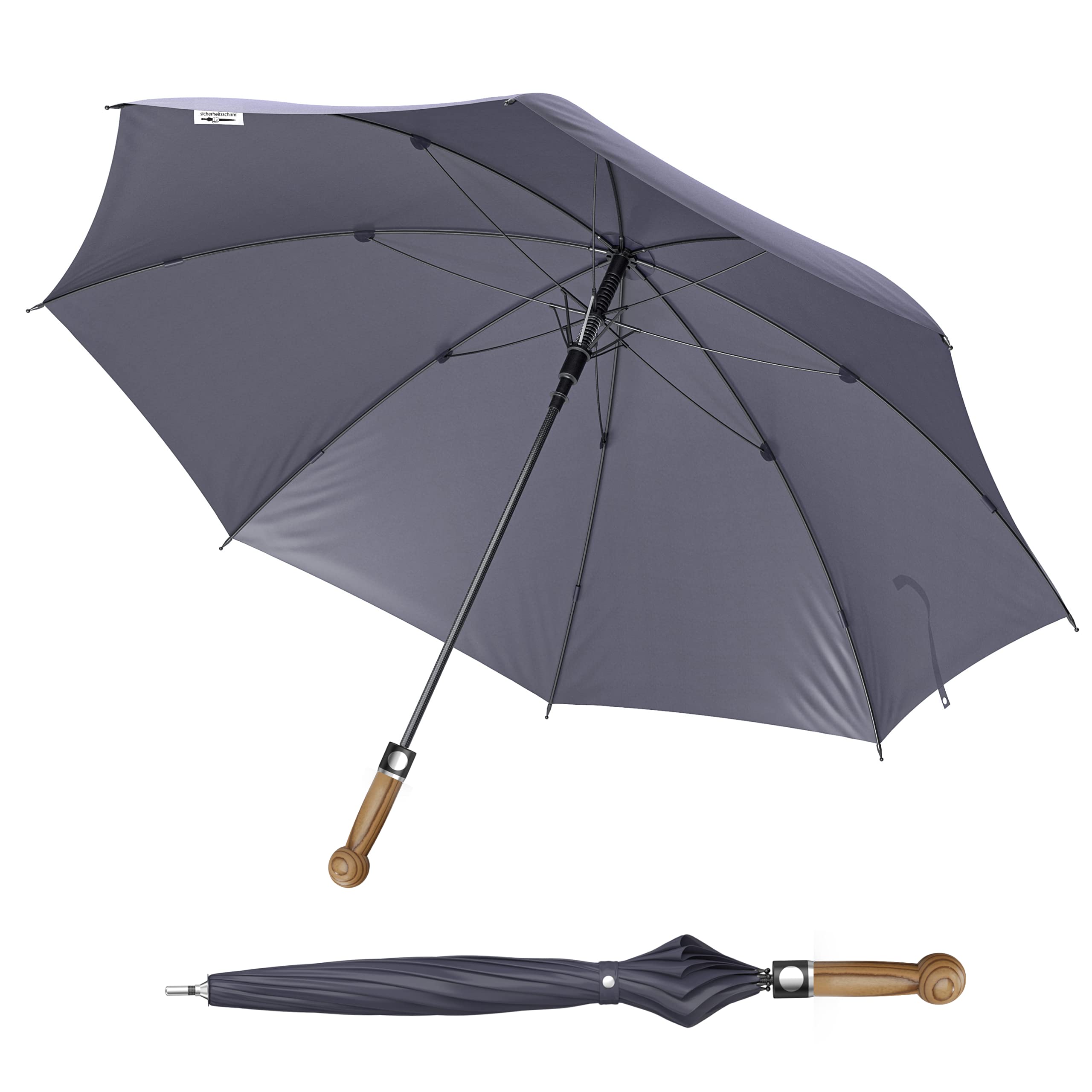 Sicherheitsschirm City Safe mit Videokurs | Stabiler kompakter Premium-Regenschirm | Knauf Olive | 78 cm