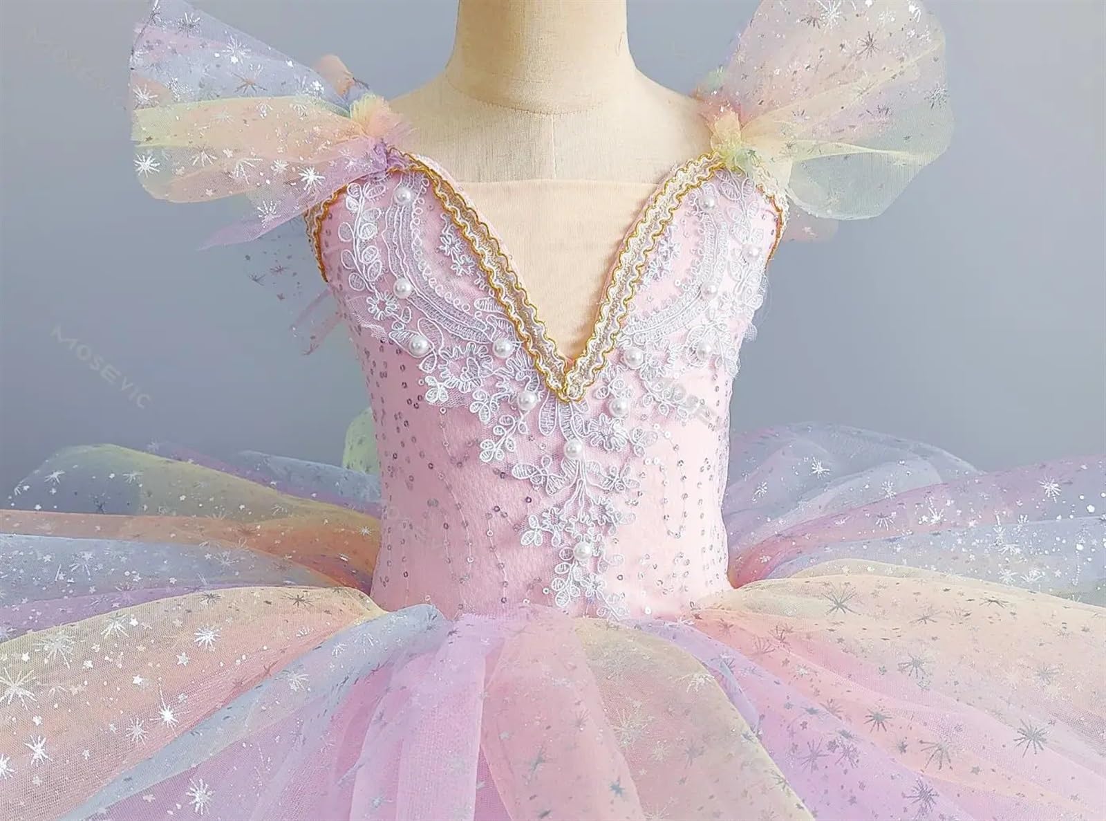 Tutú De Ballet Vestido de Ballet for niñas, Siete Colores, Vestido de Princesa con Lentejuelas, Ropa de Baile tutú de Ballet, Faldas tutú de actuación para NiñAs(Pink,130)