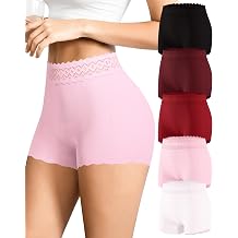 Women's Boyshorts Underwear High Waisted Seamless No Show Lace Boxer Briefs Breathable Full Coverage Panties 5 Pack