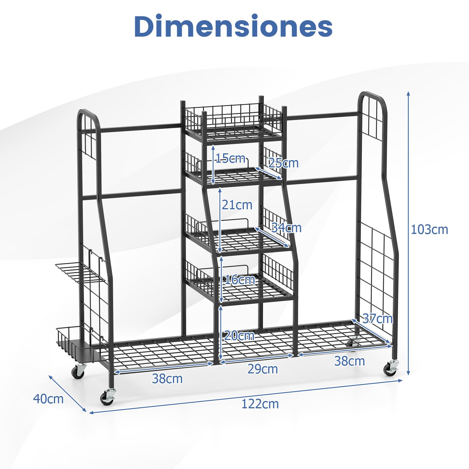 COSTWAY Organizador de Almacenamiento para Bolsas de Golf, Soporte para 2 Bolsas de Golf y Accesorios, Estante de de Metal con Soporte Removible para Palos de Golf y Ruedas para Garaje, Club