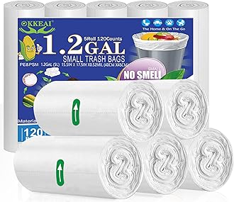 OKKEAI Small Trash Bags -1.2 Gallon Garbage Bags 5 Liter Trash Bags Wastebasket Liners for Bathroom,Office,Translucent,120 Counts Fit 5L 1.2,1.5,2Gal