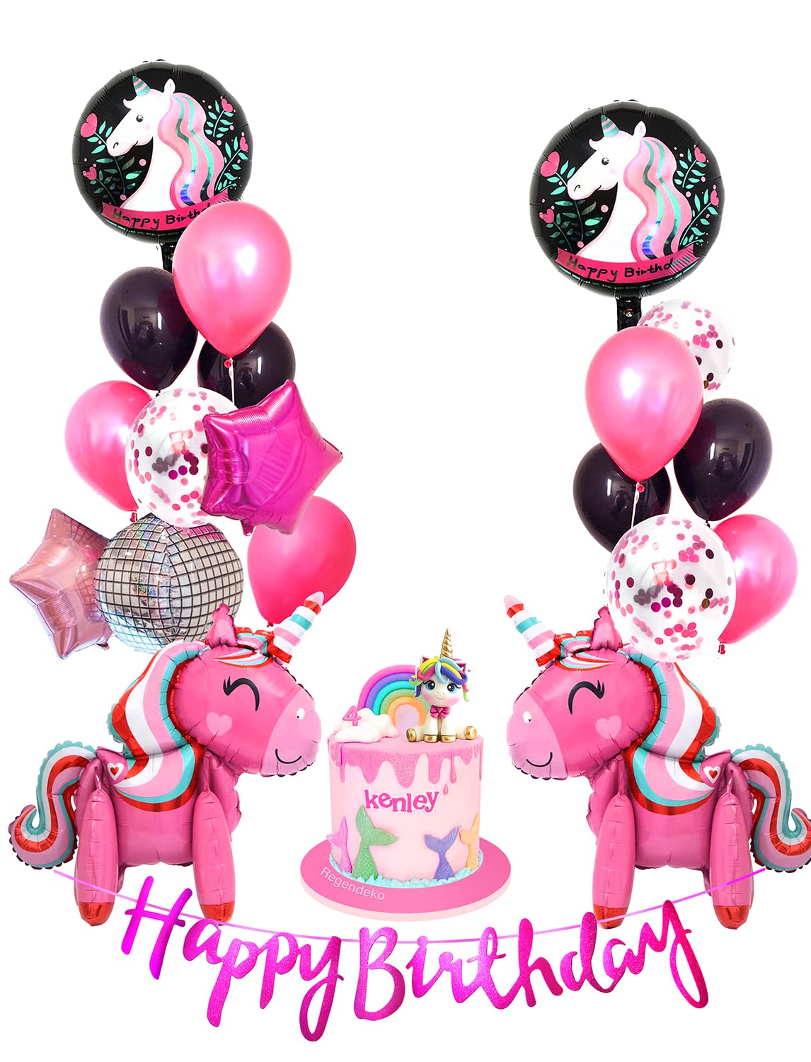 Einhorn Geburtstagsdeko Set - 4 Jahre Mädchen Mit 4D Ballons