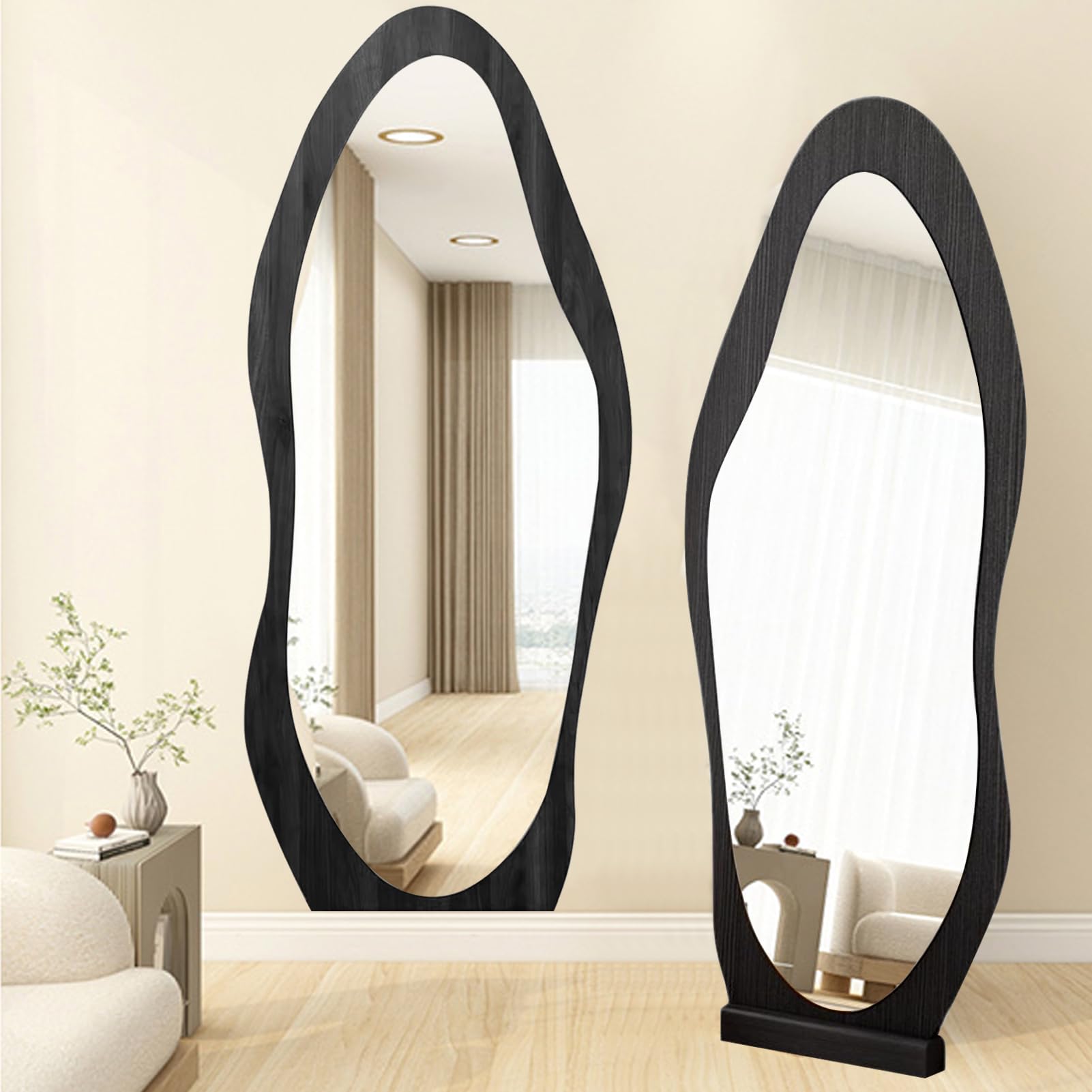 160 * 55CM Full-length Mirror, Stand and Hang Reliable Wall Mirror, Standing Mirror, Floor Mirror, Dressing Mirror, Wall Hanging Mirror, Irregular Wave Shape, Modern Decorative Mirror : Buy Online at Best Price