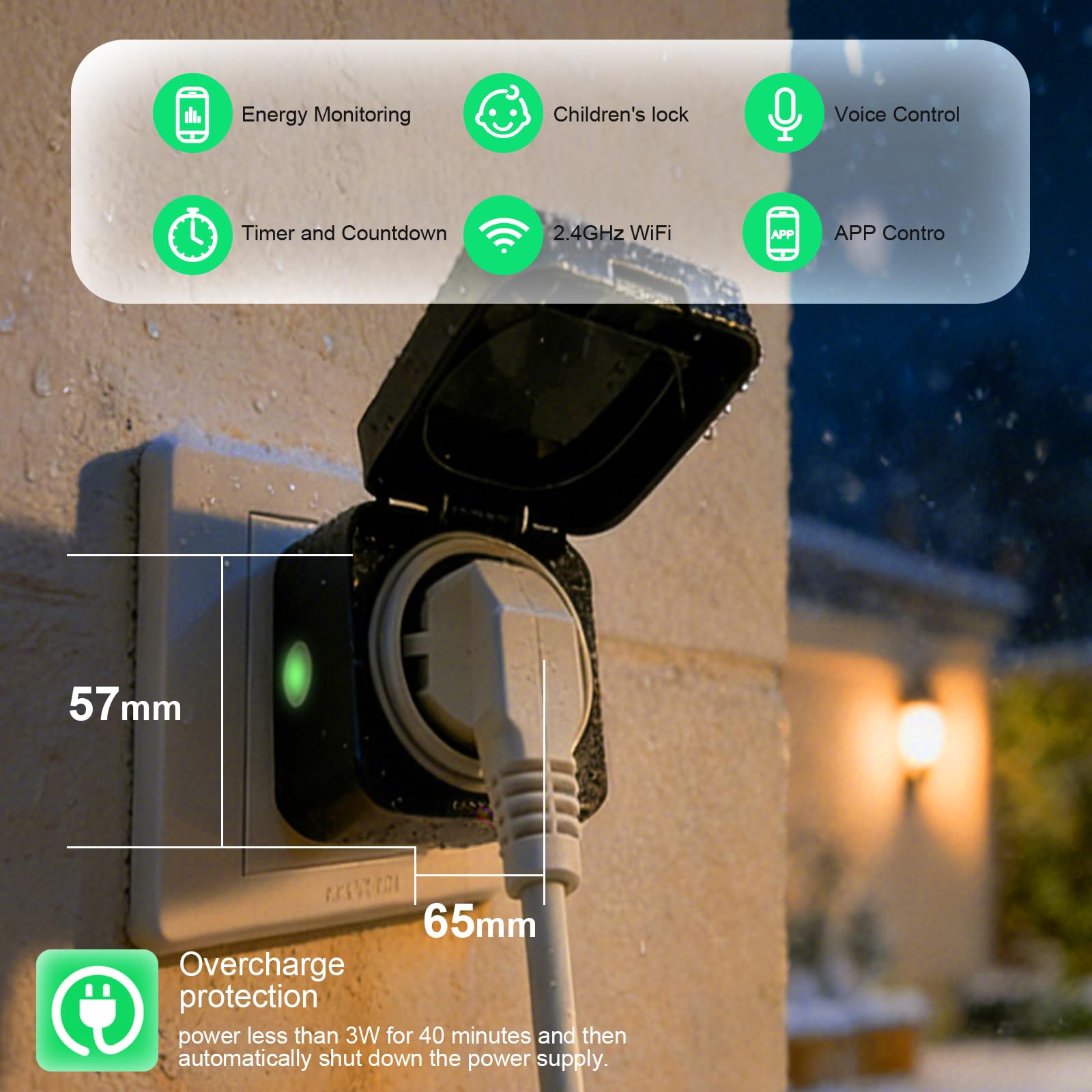 ANTELA Presa Smart WiFi per Esterni con Monitoraggio Energetico IP54 | Type F, 16A, 3680W, Compatibile con Alexa e Google Home, Telecomando, Timer, 2,4 Ghz Wifi, 4Pz