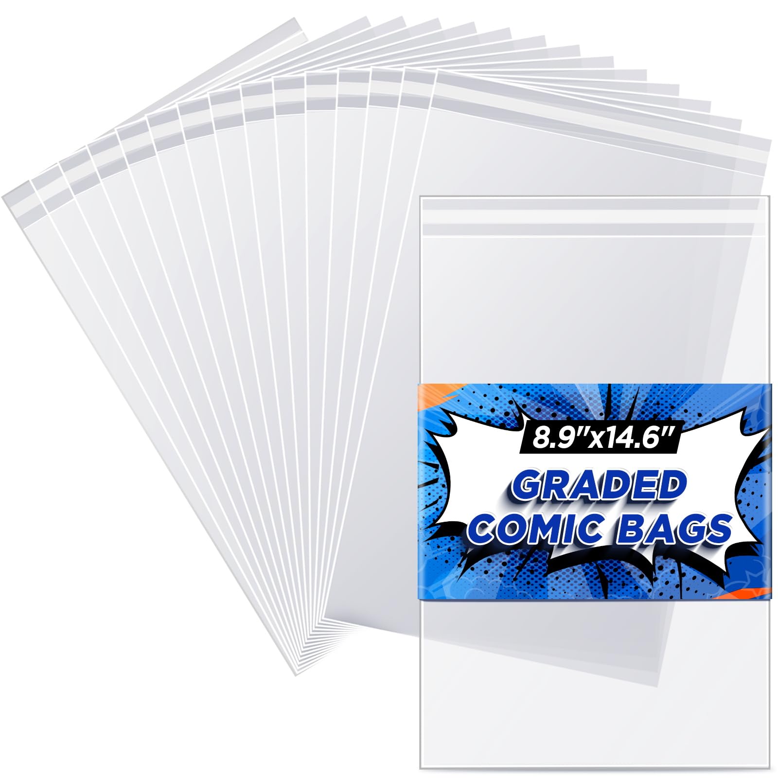 Graded Comic Book Bags - Comic Book Sleeves for CGC and CBCS Slabs, Acid-Free Archival Quality Resealable Comic Book Protector Pack of 50