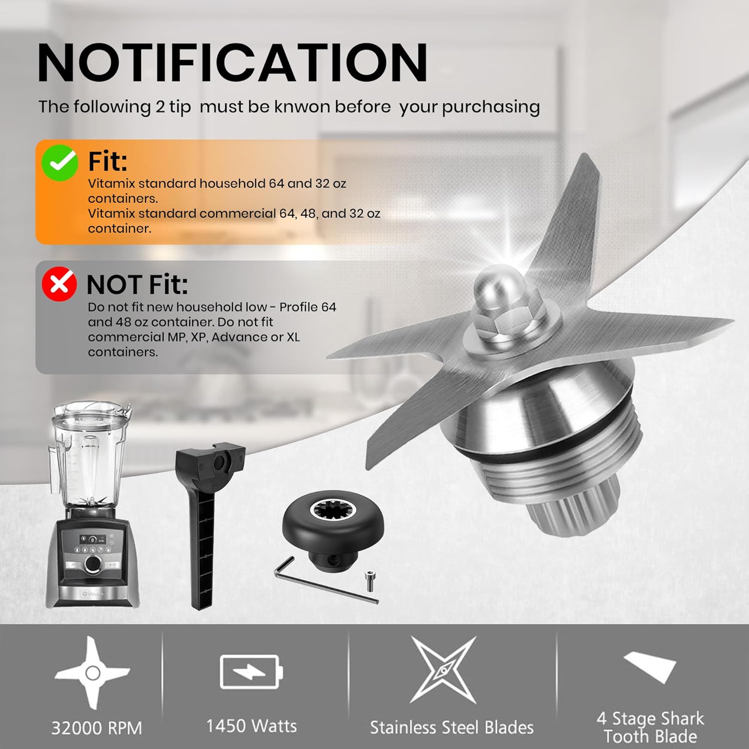 Blender Blade Replacement Compatible with Vitamix, Togo Ubuy