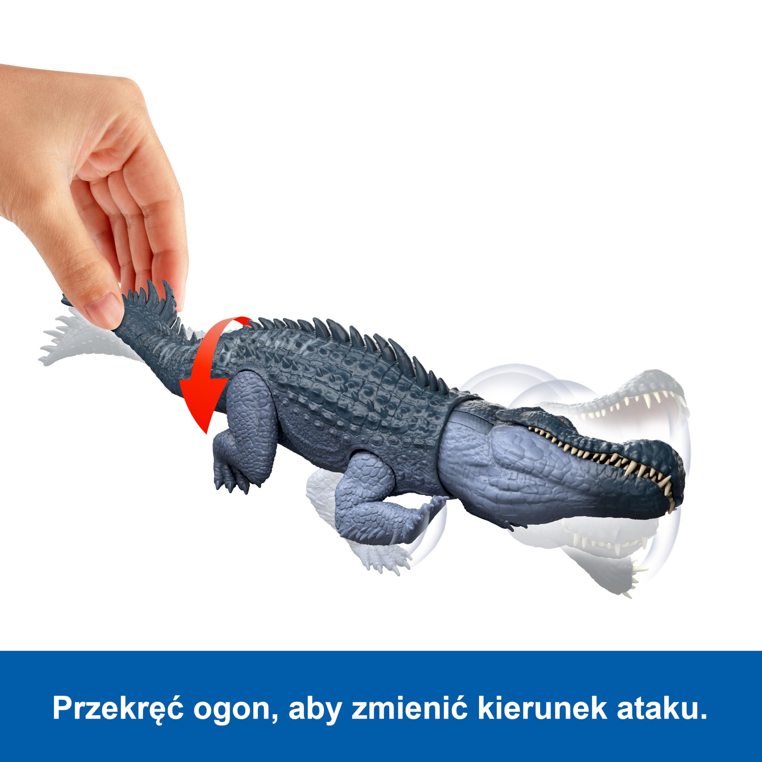 Mattel Jurassic World Rebirth Gigantyczny atak Purussaurus Figurka dinozaura z 2 atakami aktywowanymi ogonem, zabawka dinozaur dla dzieci, zabawa realna i wirtualna, JGB94
