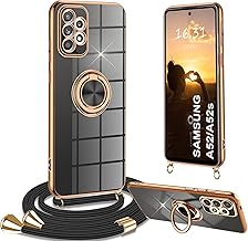 Cover for Samsung A52S 5G with Lanyard, Case for Samsung A52 with Shoulder Strap, Shockproof Case 360° Metal Ring Kickstand for Car, Cover for Samsung Galaxy A52 4G/5G/A52S 5G with Lanyard