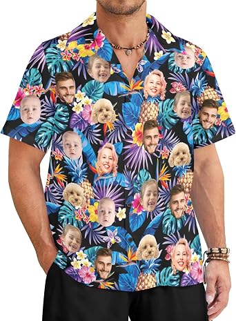 Custom Face Hawaiian Shirts for Men, Personalized Mens Hawaiian Sets Tropical Outfits for Men, Custom Hawaiian Shorts