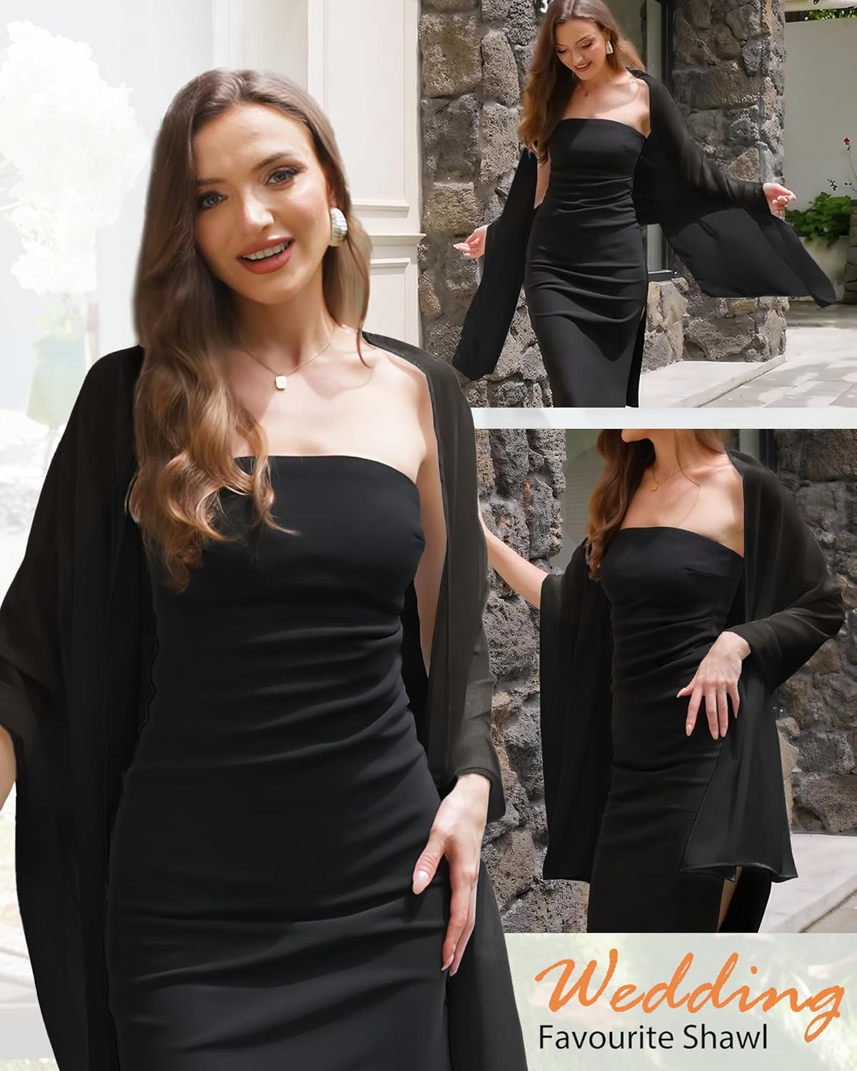 GOCHONENG Sciarpa Scialle In Chiffon Per Donna - Extra Large 175x70 Cm, Morbido, Per Matrimoni E Abiti Da Sera - 2