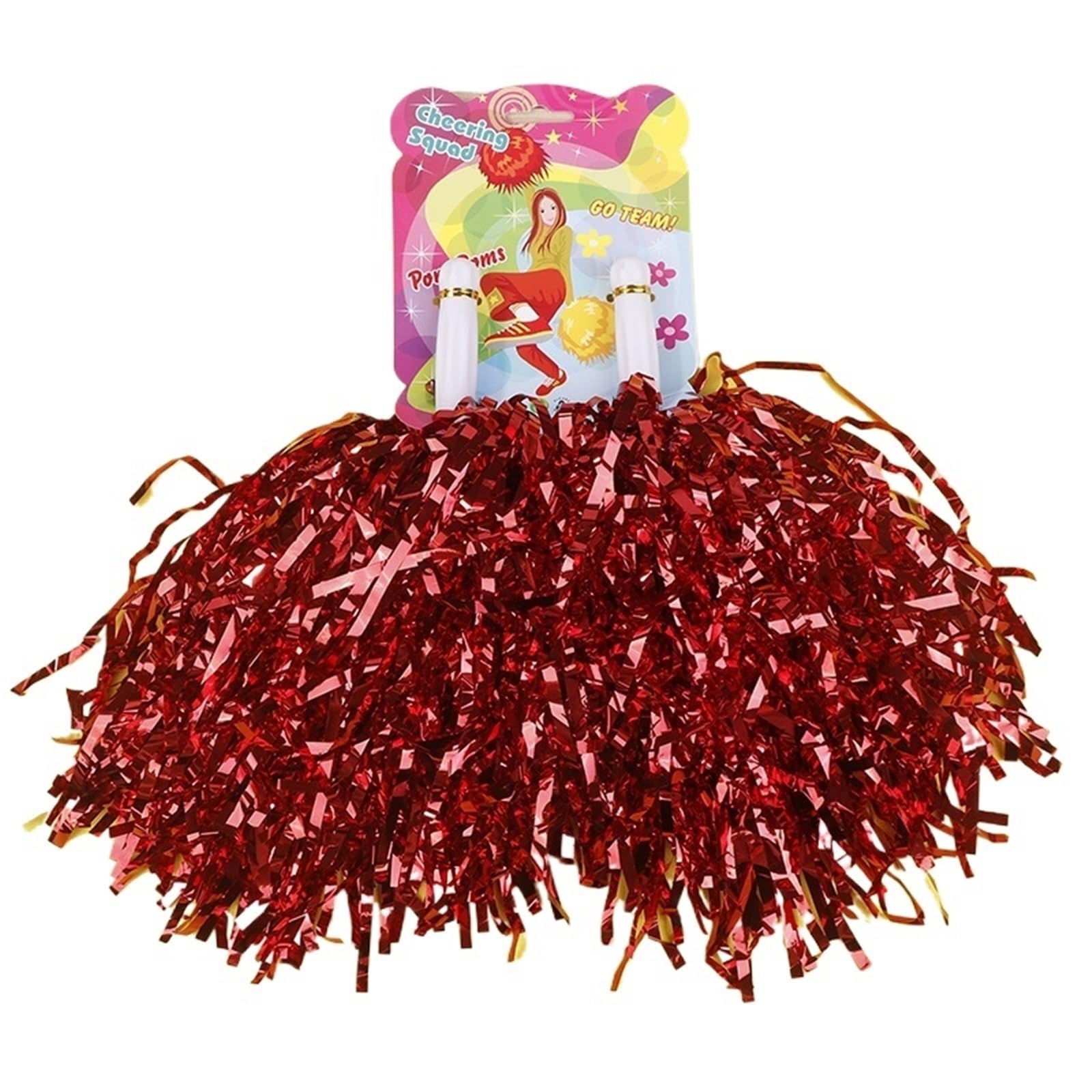 10Pairs Cheerleading Pom Poms Adults Non-Fading Metallic Streamer Pompoms Cheerleader Hand Flowers Dancing Team Sports for Sports Cheer(Red)
