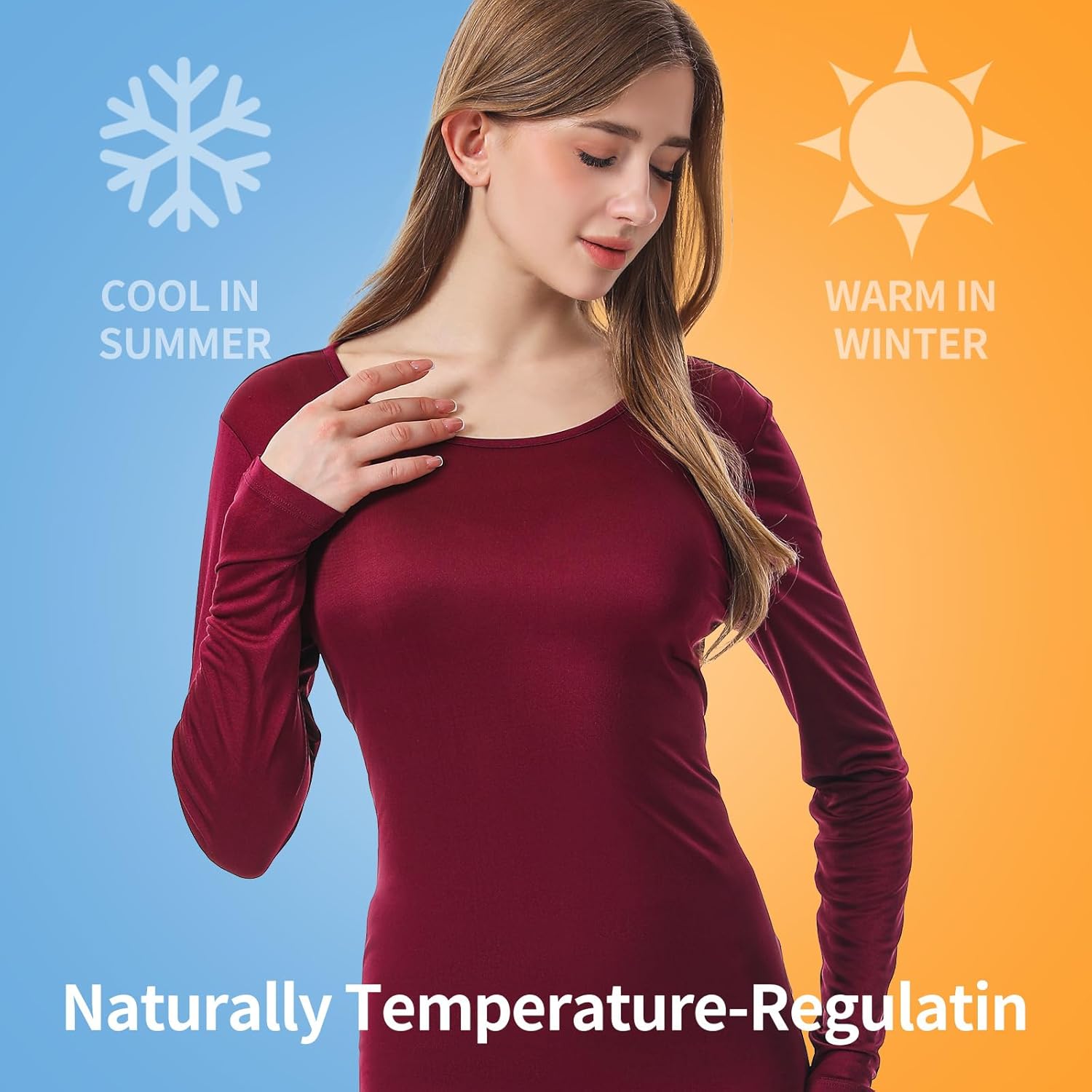 100% Mulberry Silk Long Sleeve Top for Women Thermal Base Layer Shirt Lightweight Breathable Underwear with Gift Box - Image 6