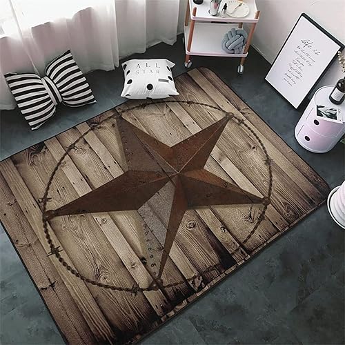 Alfombra vintage de 6 x 8 pies, con panel de madera rústica occidental, alfombra antideslizante grande con estrellas marrones para sala de estar,