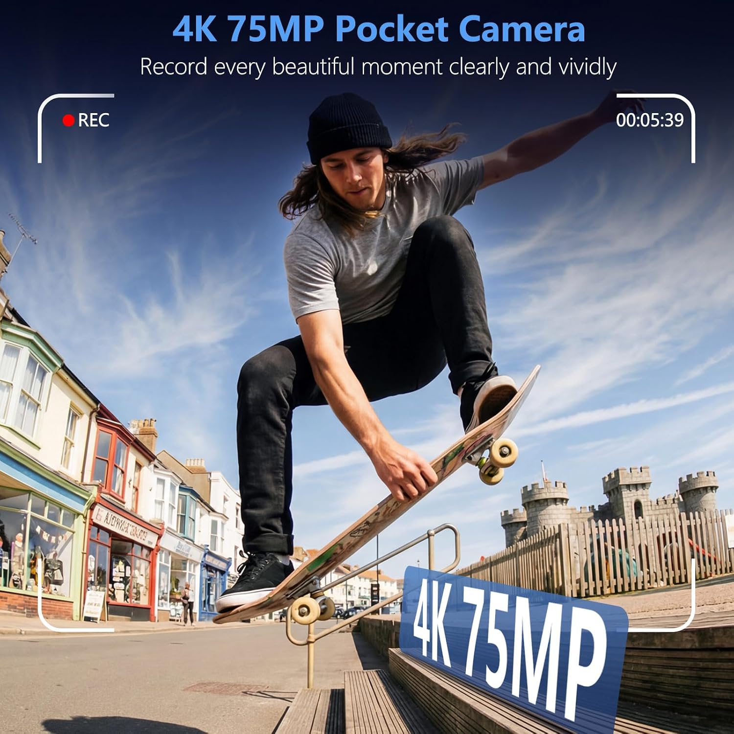 4K Pocket Camera for Vlogging,75MP Handheld Vlogging Camera with 330° Rotating Lens,WiFi,1.72" Touch Screen,Face Tracking,16GB TF Card & Tripod,Pocket Video Camera for Daily Recording(Gunmetal)