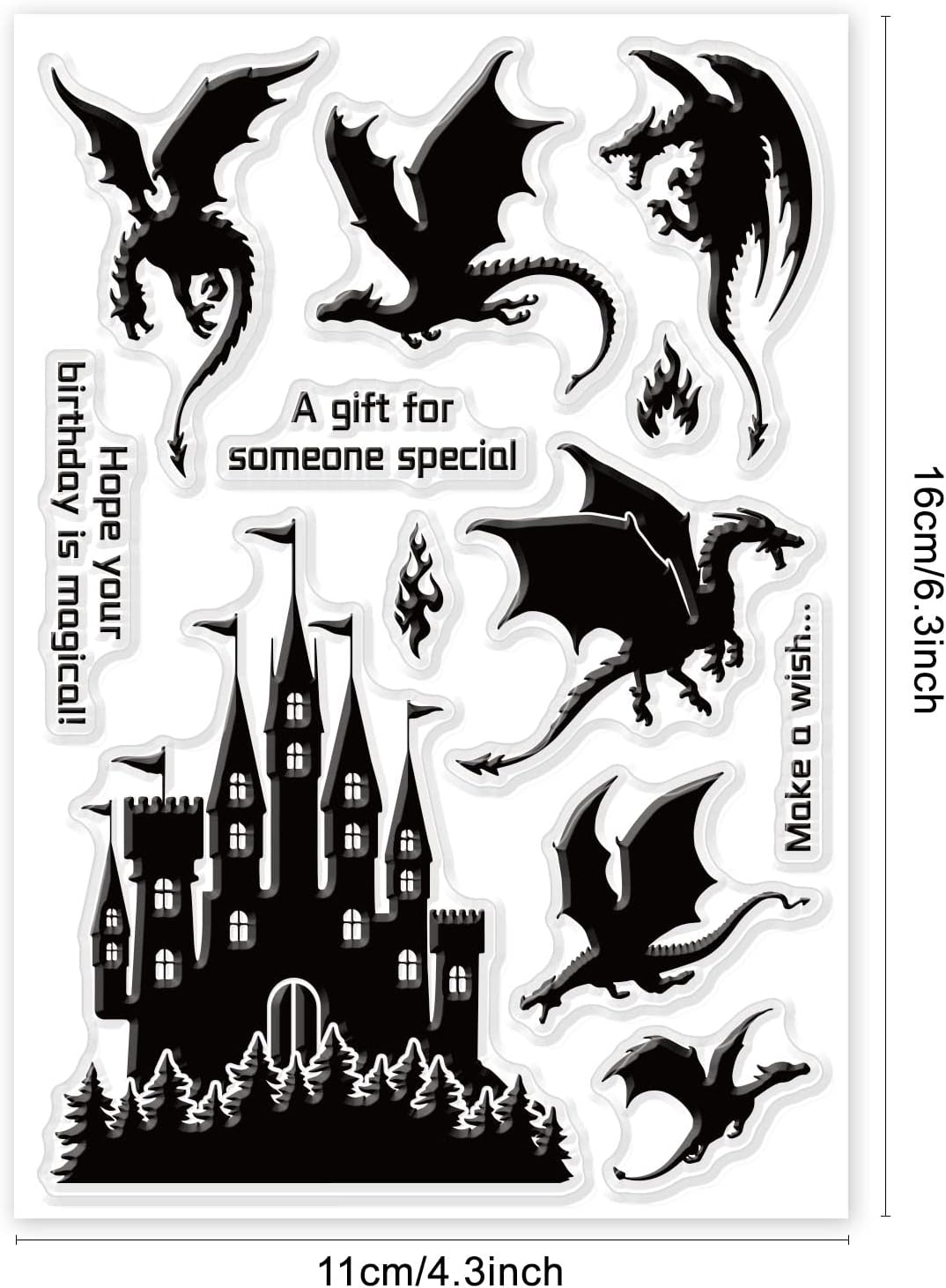 GLOBLELAND Vintage Castle and Dragon Clear Stamps Medieval Style Western Dragon Transparent Stamps Silicone Clear Stamp Seals for DIY Scrapbooking Art Journals Decorative Cards Making