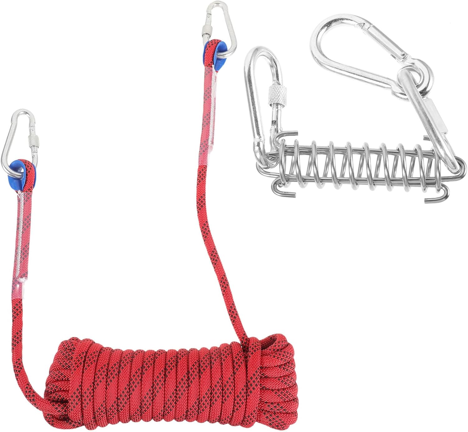 Dog Tie Out Rope with Stainless Steel Spring and Cotton Cord, 10m Red Outdoor Training Cable for Camping and Yard Activities, Sturdy Puppy Walking Leash and Tie Out Cable for Dogs