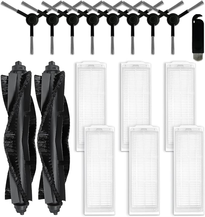 Replacement Parts Compatible with WYZE Robot Vacuum Cleaner WVCR200S Accessories, 2 Main Brushes, 6 Hepa Filters, 8 Side Brushes Attachment Spare Pack