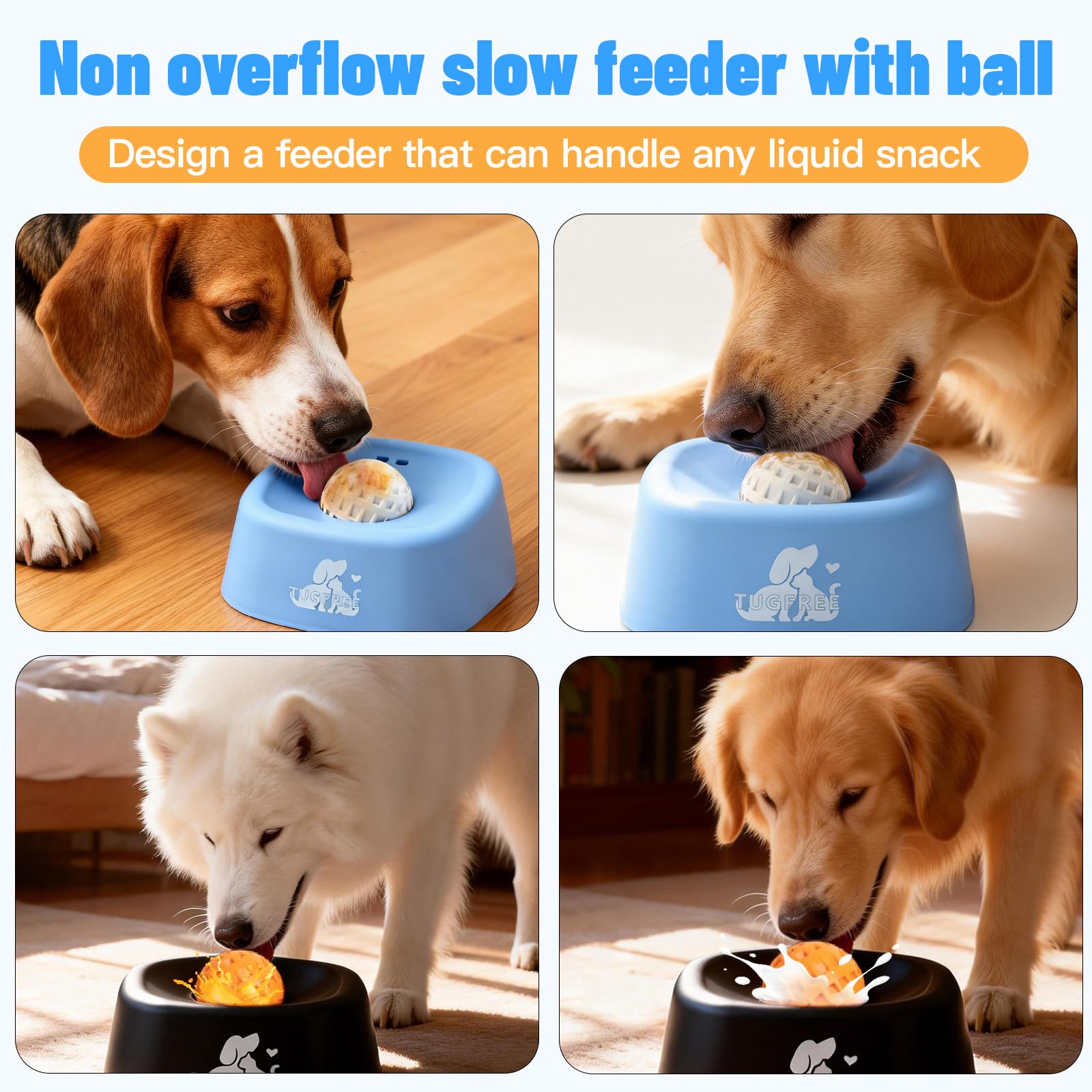 TUGFREE Gamelles pour chien à alimentation lente, distributeur de casse-tête à lécher pour friandises liquides, bol à lécher pour bouillon d'os et yaourt, jouet interactif pour soulager l'anxiété