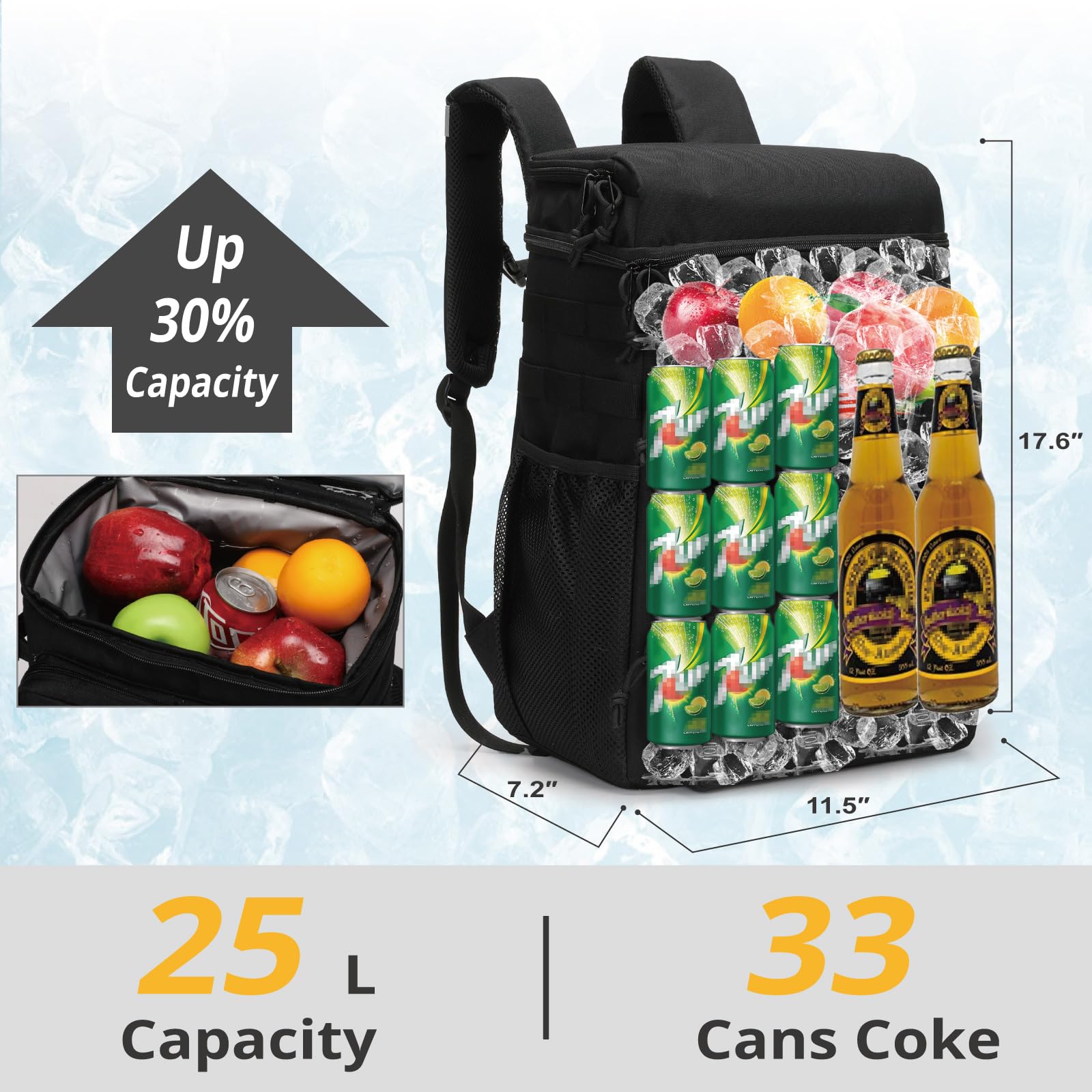Mochila Nevera Táctica, Mochila Enfriadora Suave y Ligera a Prueba de Fugas, Bolsa Nevera Aislada, Nevera Portátil Impermeable para Playa, Viajes, Camping, Picnic y Senderismo.