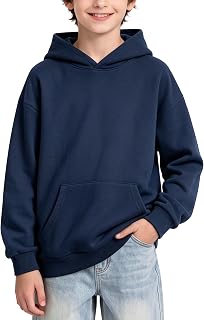 PATPAT Boys Hoodies Pullover Hooded Sweatshirts with Kangaroo Pocket 5-16Y | Long Sleeve, Oversized Hood, Cotton Blend, Ribbed Cuffs & Hem, Breathable, Casual/School/Outdoor, Boys Fall Winter Outfits