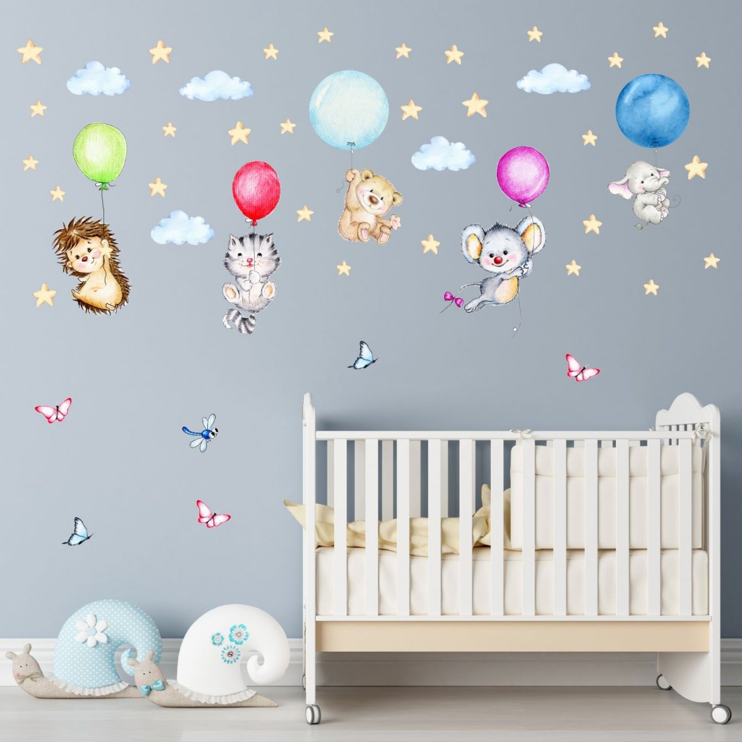 123 Wandtattoo niedliche Tiere mit Luftballons in 6 Größen - Kinderzimmer Sticker Aufkleber Wanddeko Wandbild Junge Mädchen Baby - Größe 2000 x 1120 mm
