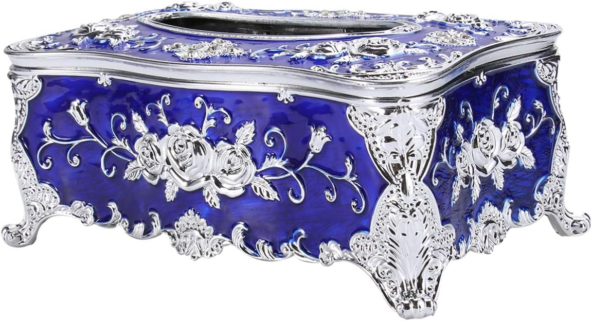 Cabilock European Style Napkin Holder Tissue Box Cover with Rose Pattern Removable Lid Rectangular Design for Bathroom Home Office Car Easy Napkin Access