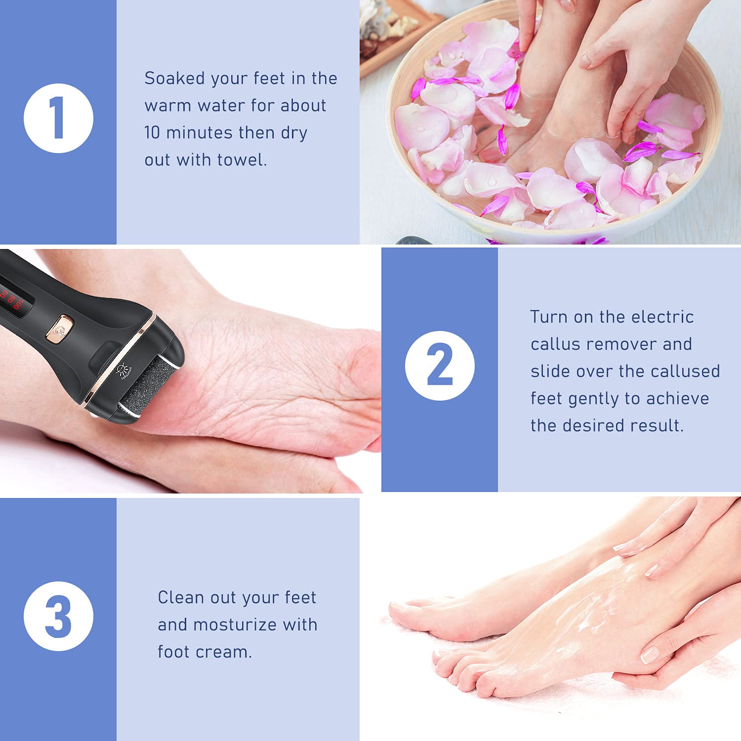 Electric Callus Remover - Rechargeable Foot File Callus Shaver Hard Skin Remover Pedicure Tools with 4 Roller Heads, for Cracked Heels Calluses and Dead Skin, 2 Speed, Battery Display (Black) : Beauty & Personal Care