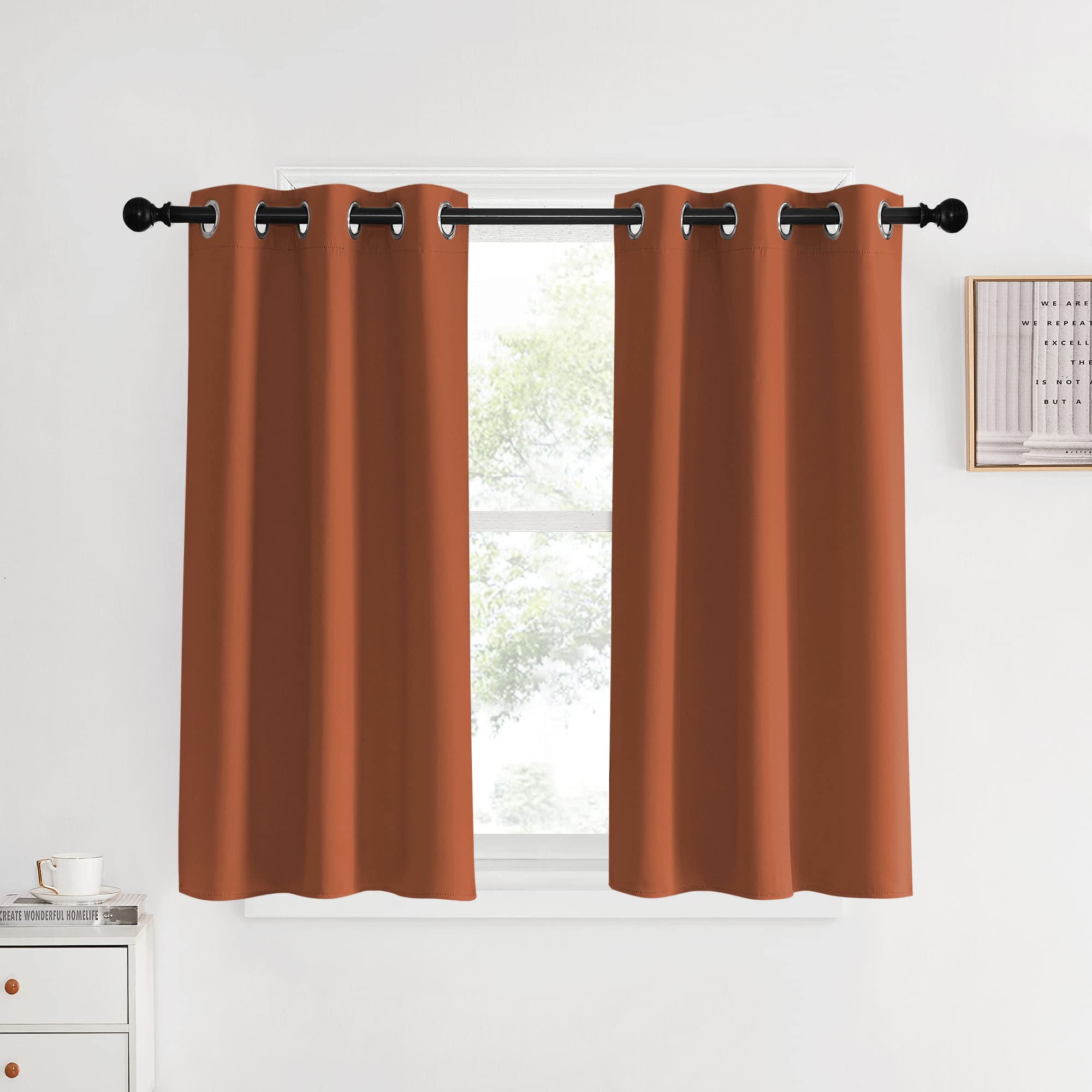 NICETOWN Kitchen Curtains Small Window Curtains &amp; Drapes, Burnt Orange, 34" W x 40" L, 2 PCs, Thermal Insulated Solid Grommet Panels for Cupboard, Loft, Cafe, Dining Room