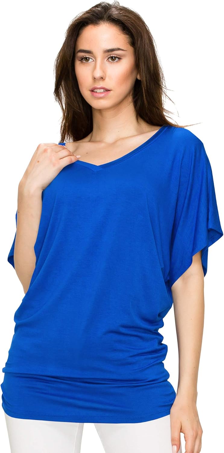 Lock and Love Women's Versatile Casual Short Sleeve Dolman Top – Loose Fit Boat Neck & V-Neck T-Shirt - Image 3