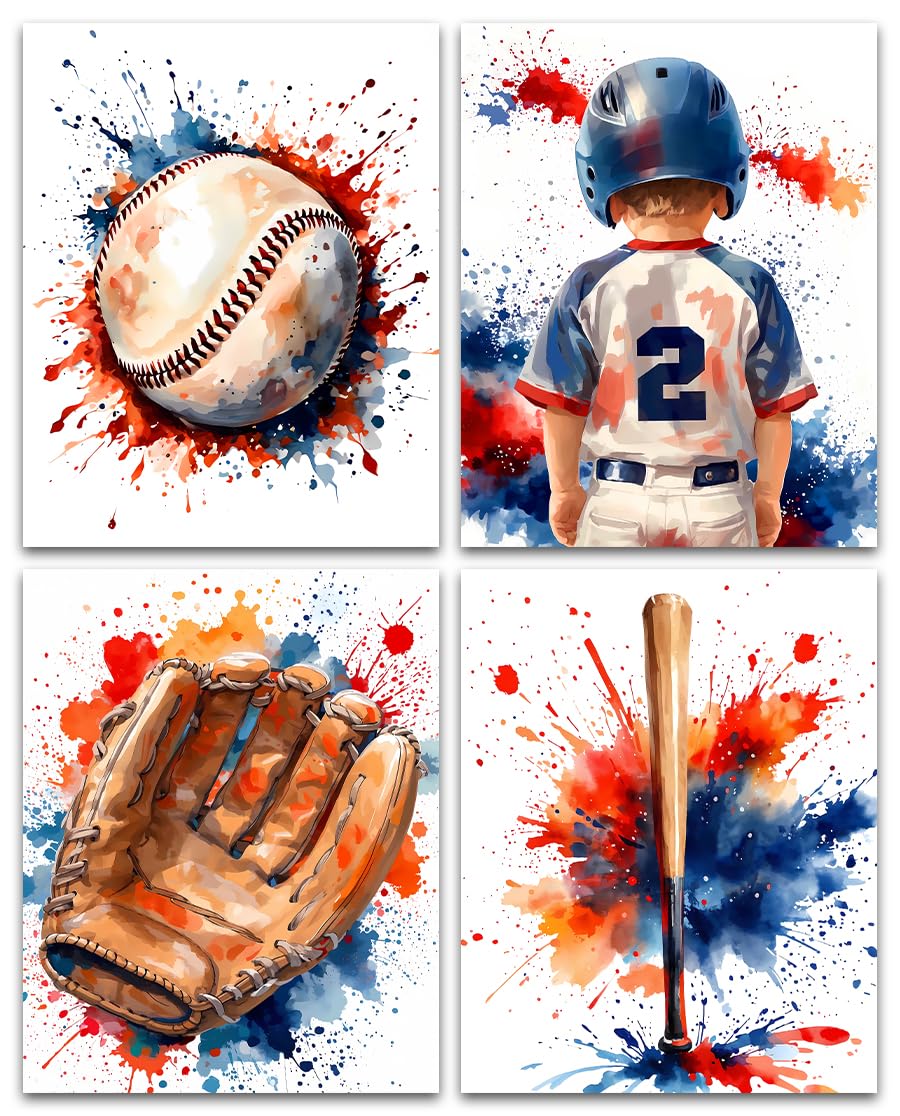 ZOIYINO Baseball Wall Art Canvas Prints,Baseball Graffiti Canvas Wall Art,Vintage Baseball Wall Decor,Baseball Art Set for Baseball Lovers Coach Gym