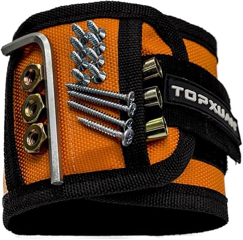 TOPXUAN Pulsera magnética de regalo para hombres, cinturón de herramientas para sujetar tornillos, clavos, brocas, con imanes, 15 imanes para