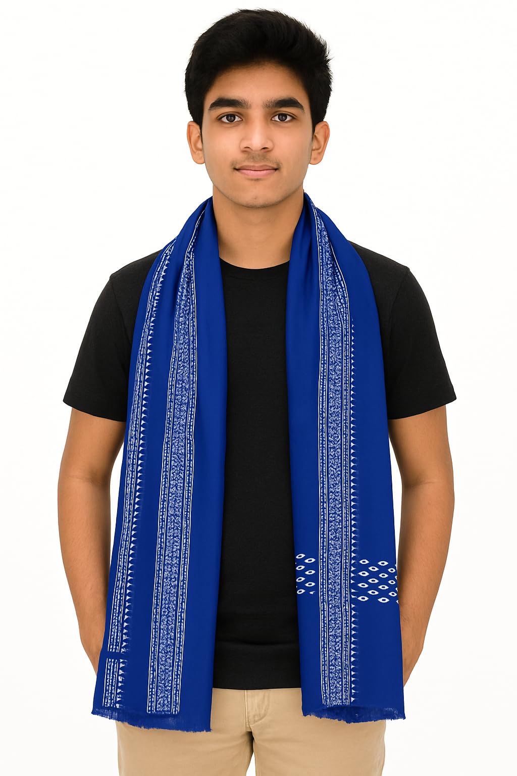 VANDNA INTERNATIONALTRADERS Men’s Blue Ethnic Pattern Scarf – Soft Cotton Blend Winter Shawl for Men & Women | Lightweight Traditional Design Muffler for Casual.-picture-21