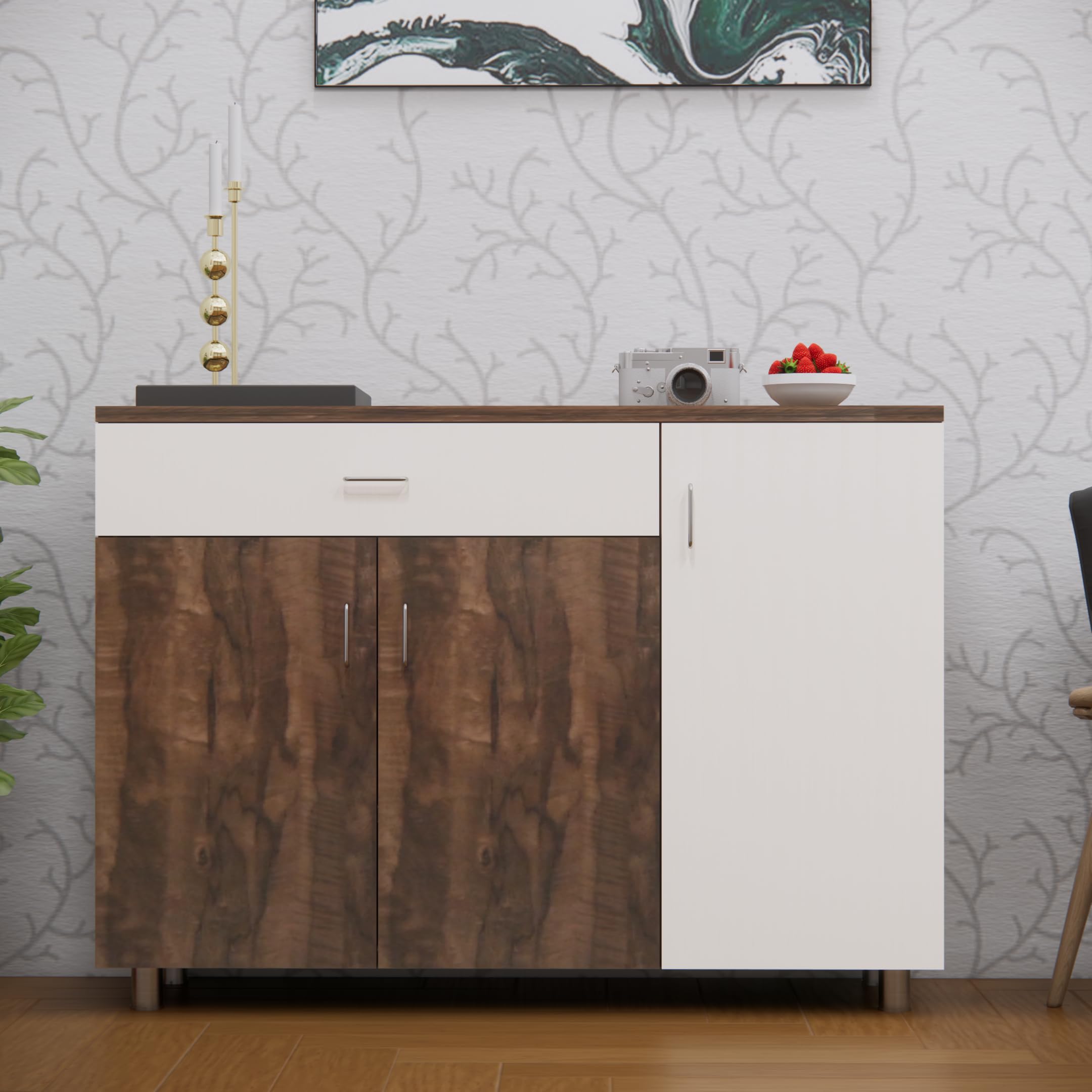 Furnesta 3 Door with Drawer Storage Unit with Termite Resistance Free Installation Engineered Wood Kitchen Cabinet (Finish Color - Coachwood Brown & Highland Pine, Pre-Assembled)-image-42