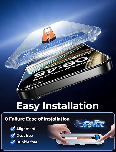 Miniatura 3 de DIMONCOAT Paquete de 4 protectores de pantalla para iPhone 15 Pro Max kit de alineación automática Vidrio templado 10X protección militar compatible