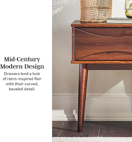 Miniatura 4 de Walker Edison Mesita de noche retro Mid-Century de madera maciza con 1 cajón, 25 pulgadas, nogal