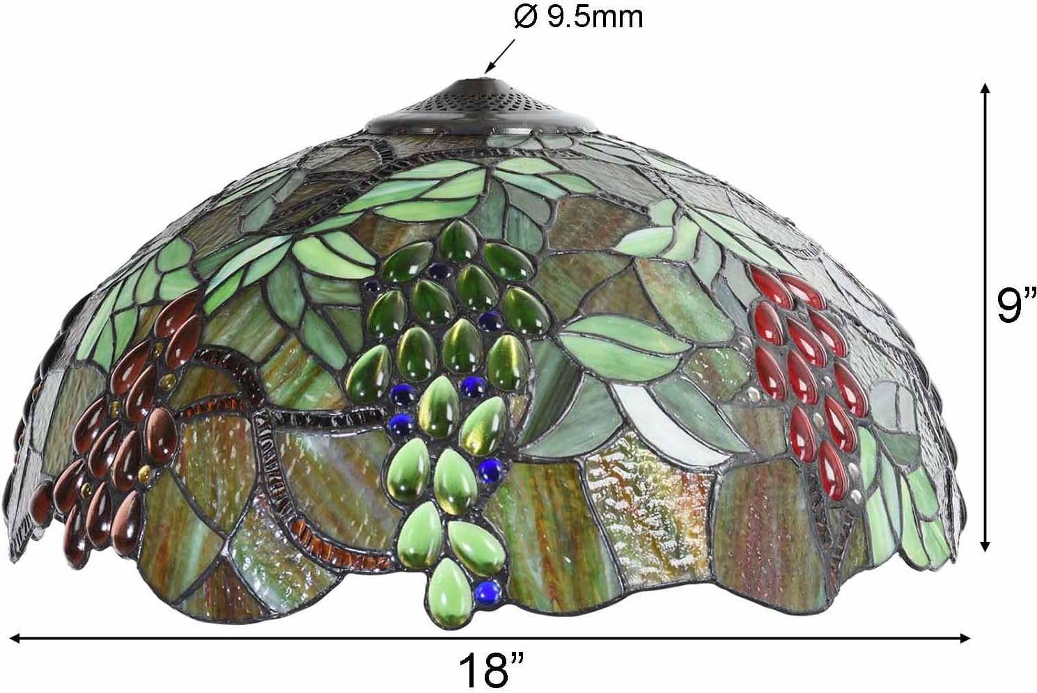 Bieye S10762 Grape Tiffany Style Stained Glass Lamp Shade for Home Decor, 18Wx9H