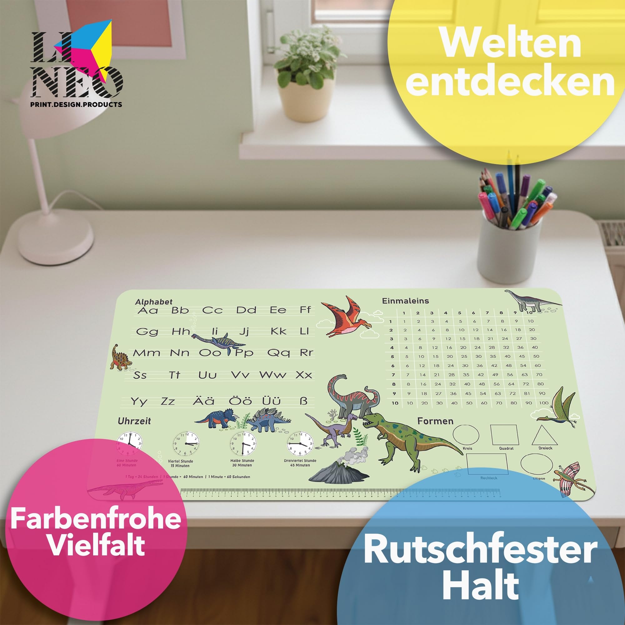 Children's Desk Mat, Wipe-Clean, 80 x 40 cm, Learning Mat, Desk Mat & Table Mat, Robust Painting Mat, Desk Underlay Mat (Dino) - Image 4